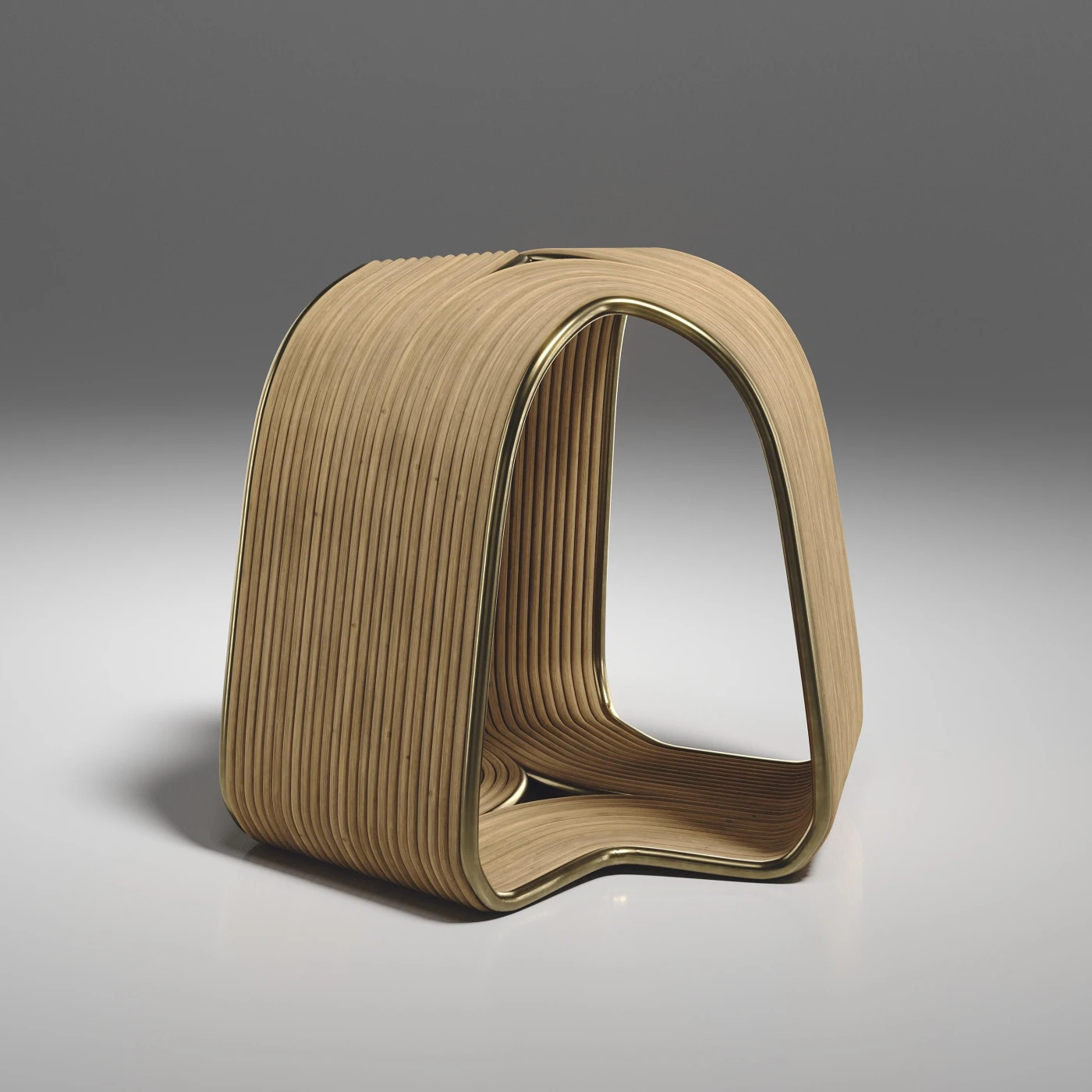 Rattan Stool with Bronze Patina Brass