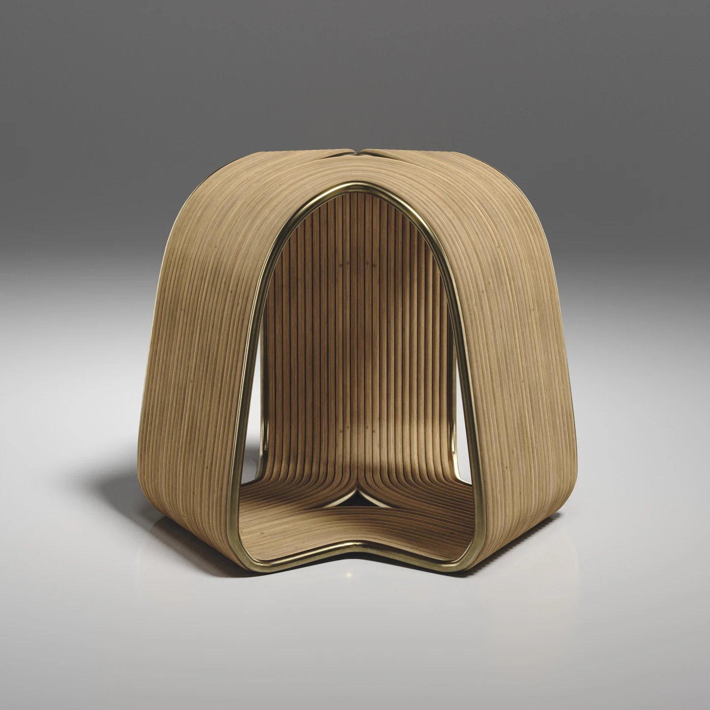 Rattan Stool with Bronze Patina Brass