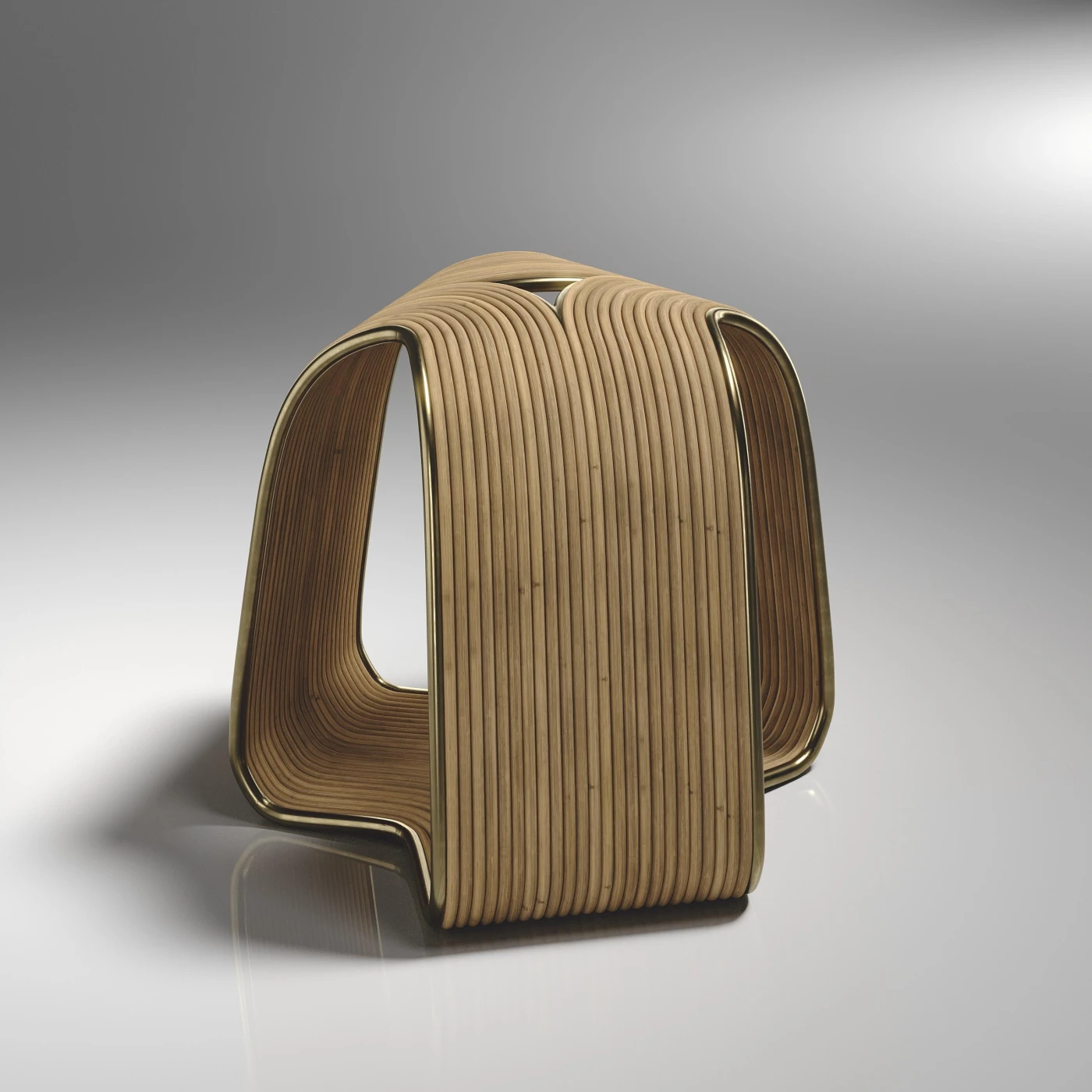 Rattan Stool with Bronze Patina Brass