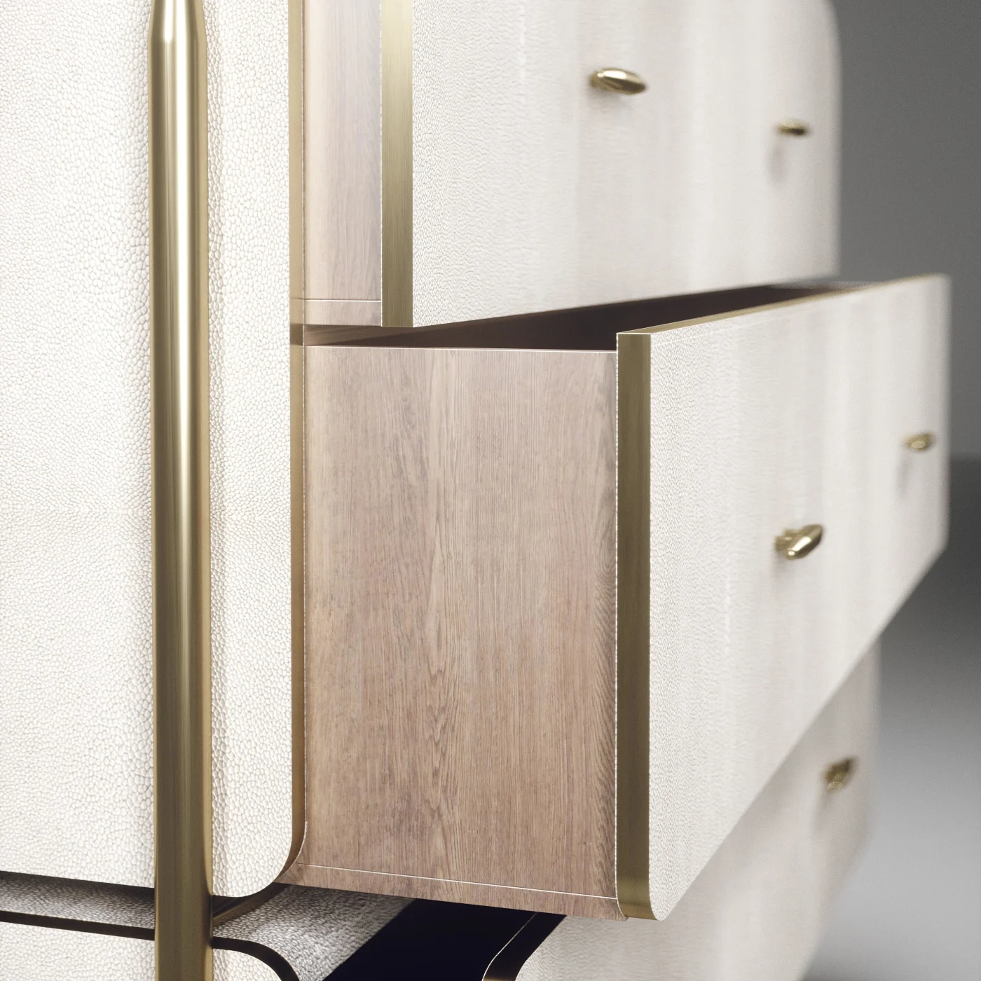 Rectangle Shagreen Chest of Drawers with Brass Accents