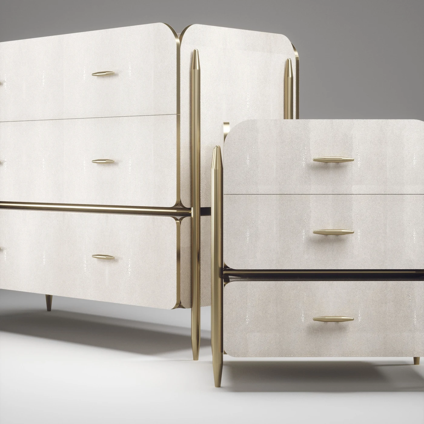 Rectangle Shagreen Chest of Drawers with Brass Accents