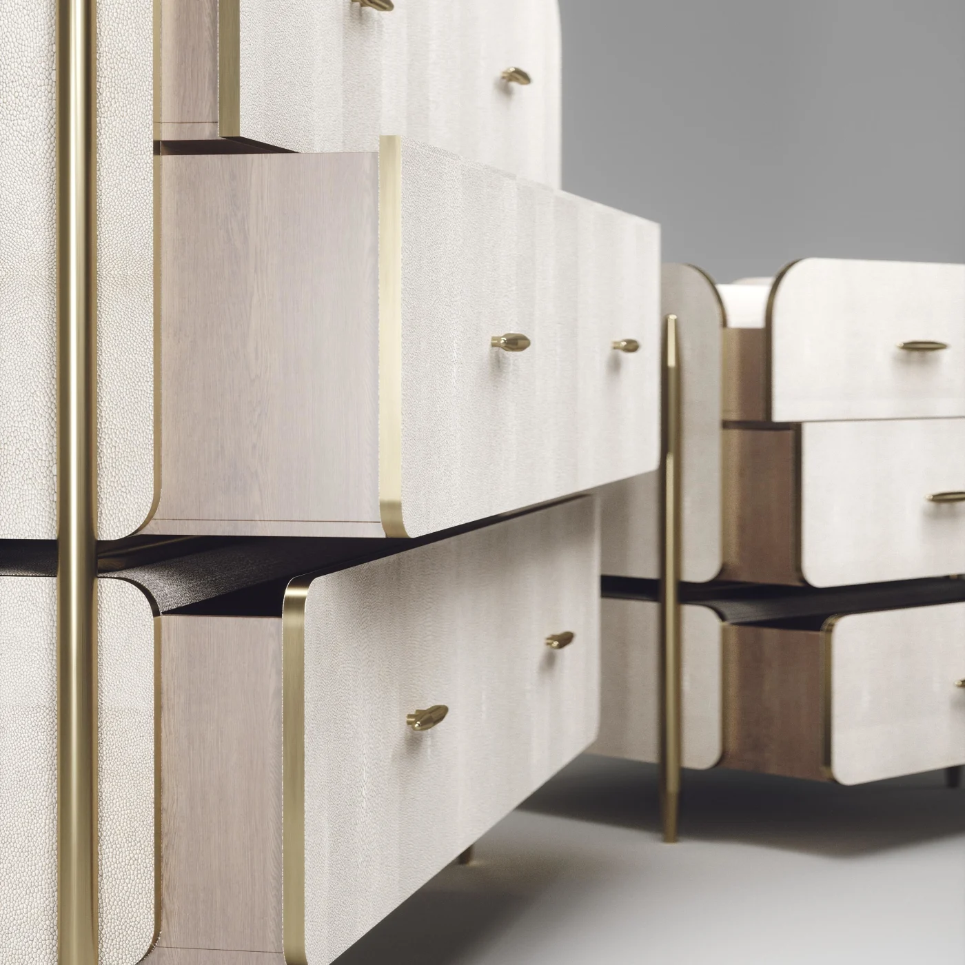 Rectangle Shagreen Chest of Drawers with Brass Accents