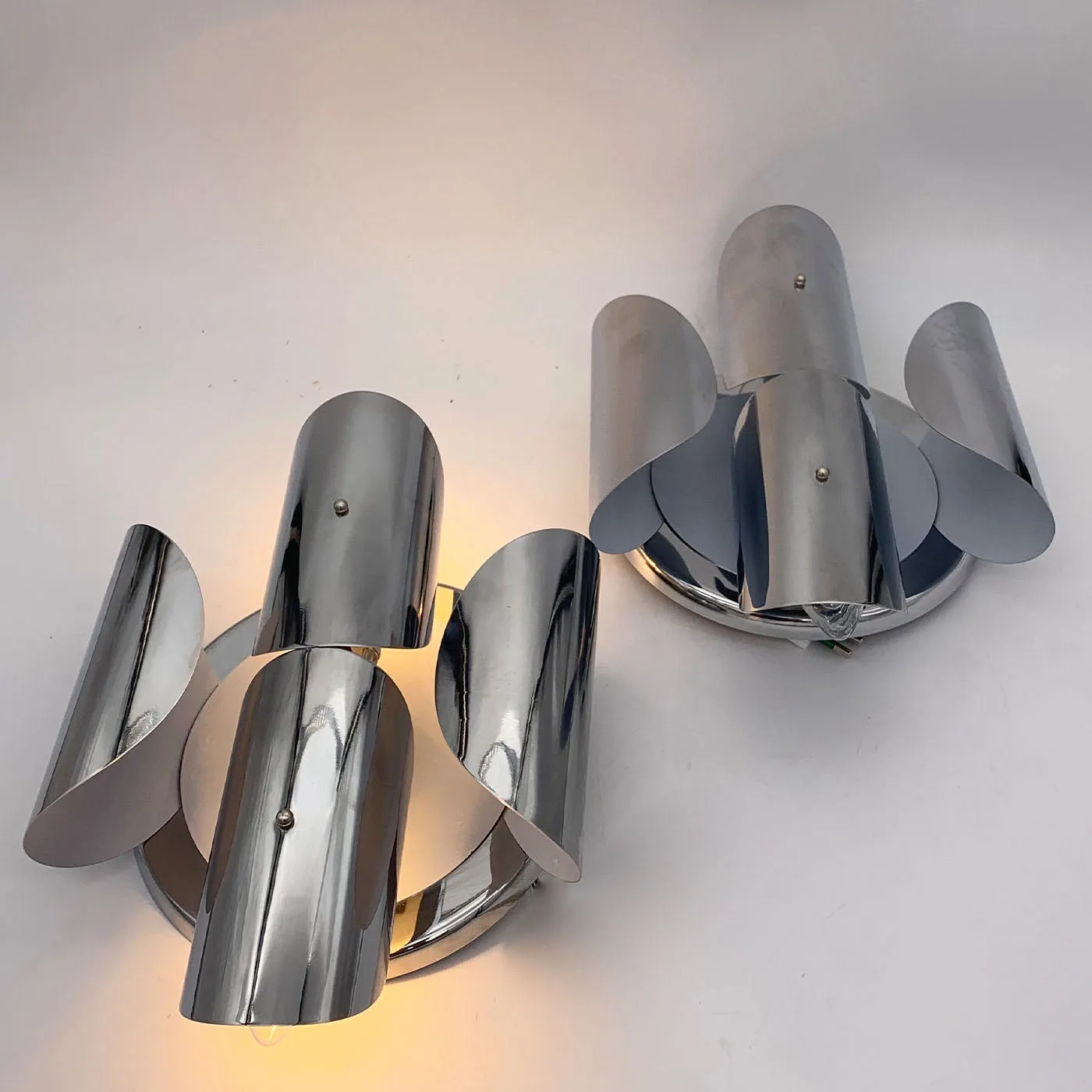 Reggiani 1970 Set of 2 Chrome Metal Sconces