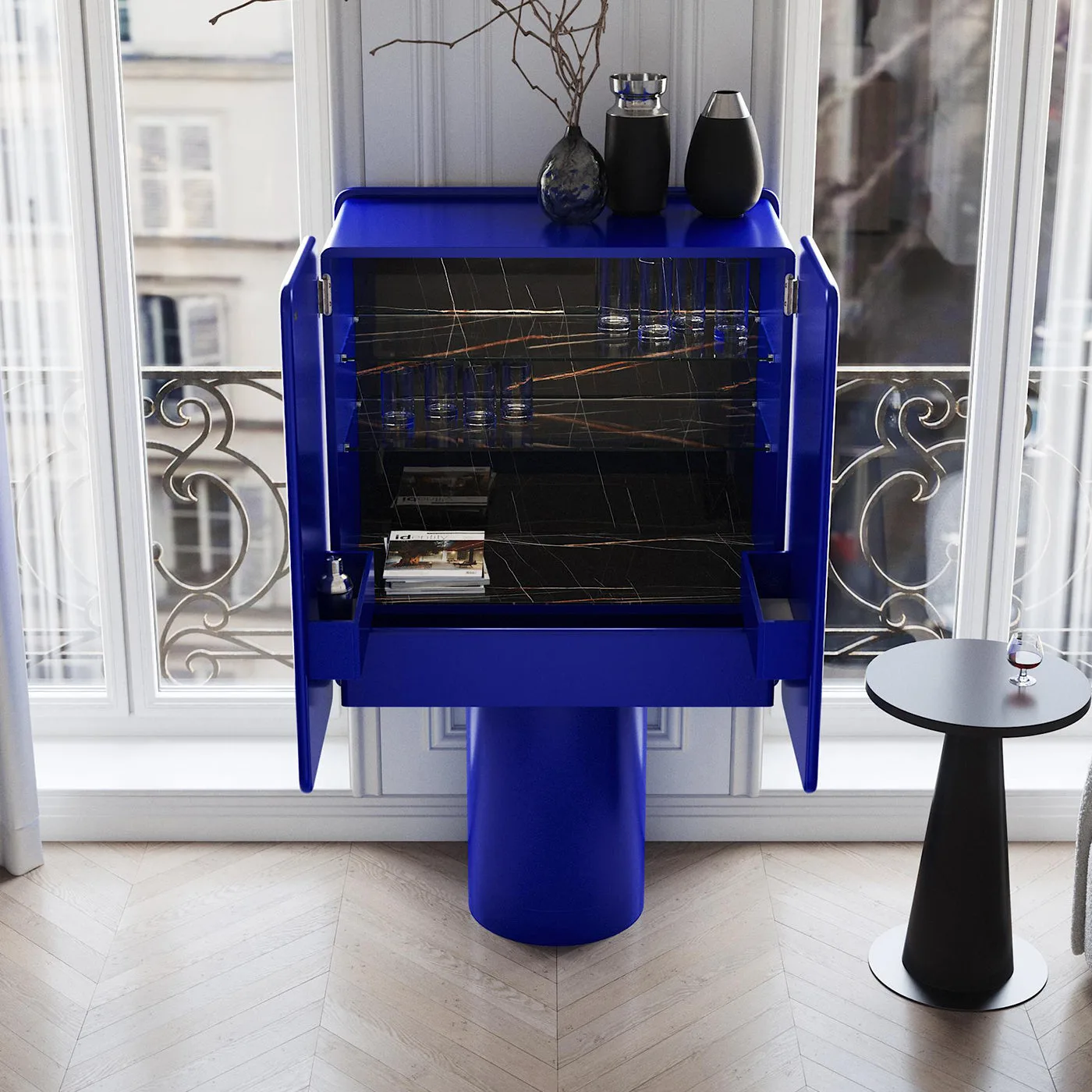 Regis 2 Door Ultramarine Blue Bar Cabinet