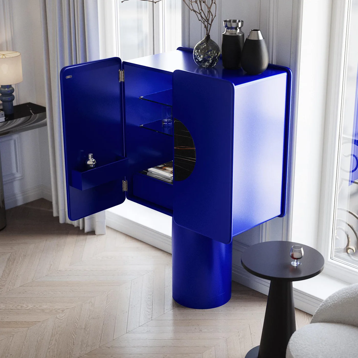 Regis 2 Door Ultramarine Blue Bar Cabinet