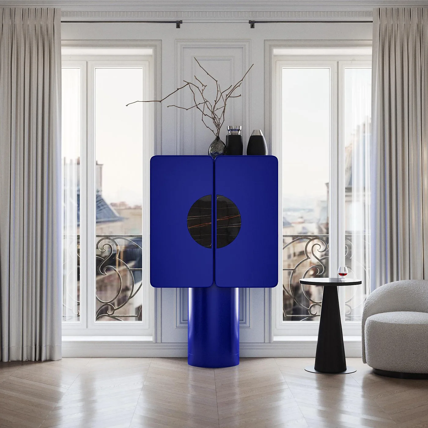 Regis 2 Door Ultramarine Blue Bar Cabinet