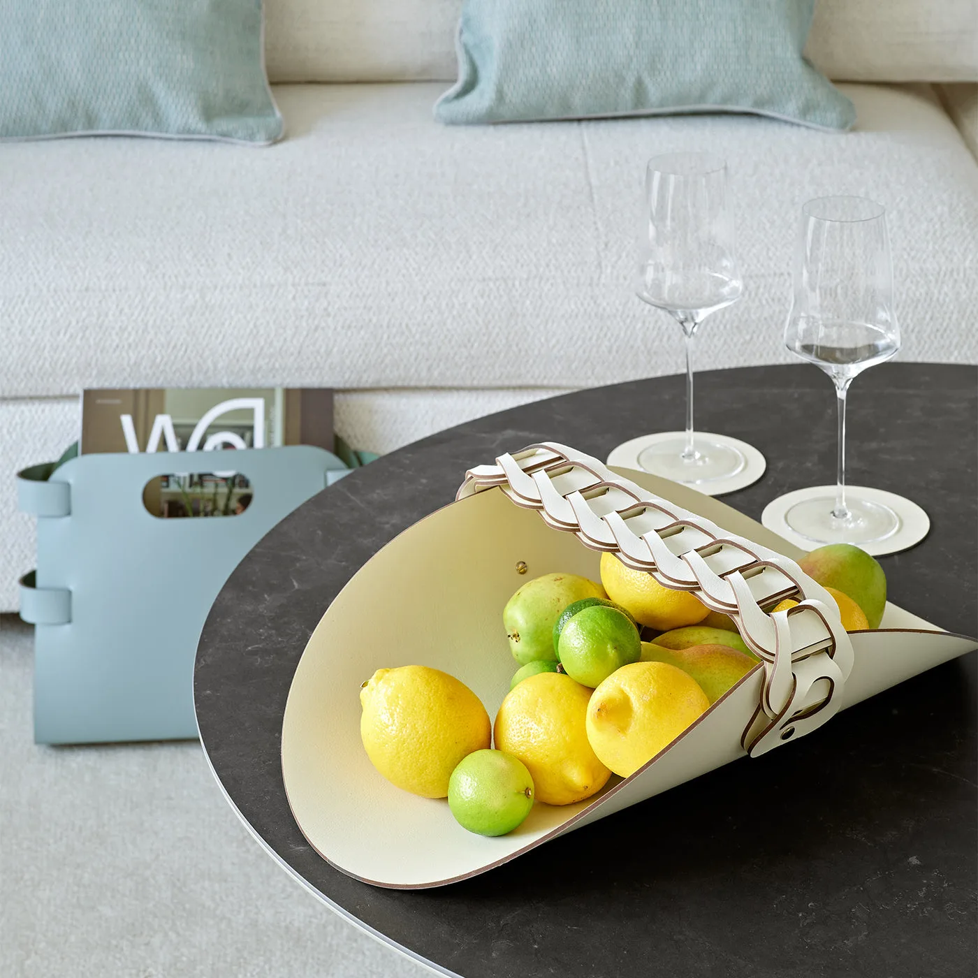 Riviera White & Panna Cotta Leather Vide Poche