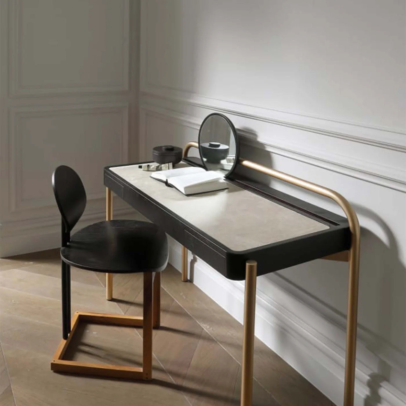 Roll Carrara Marble And Walnut Wood Desk