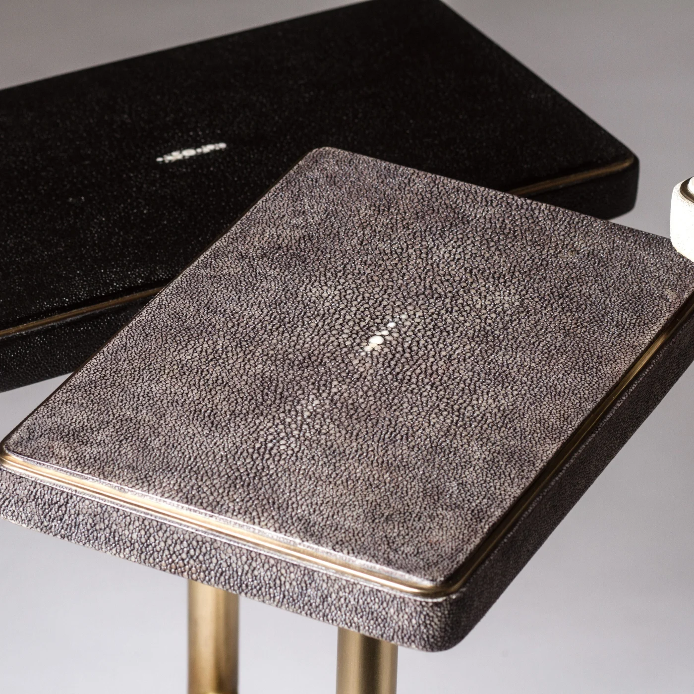 Rotating 3 Tier Side Table in Shagreen & Bronze Patina Brass