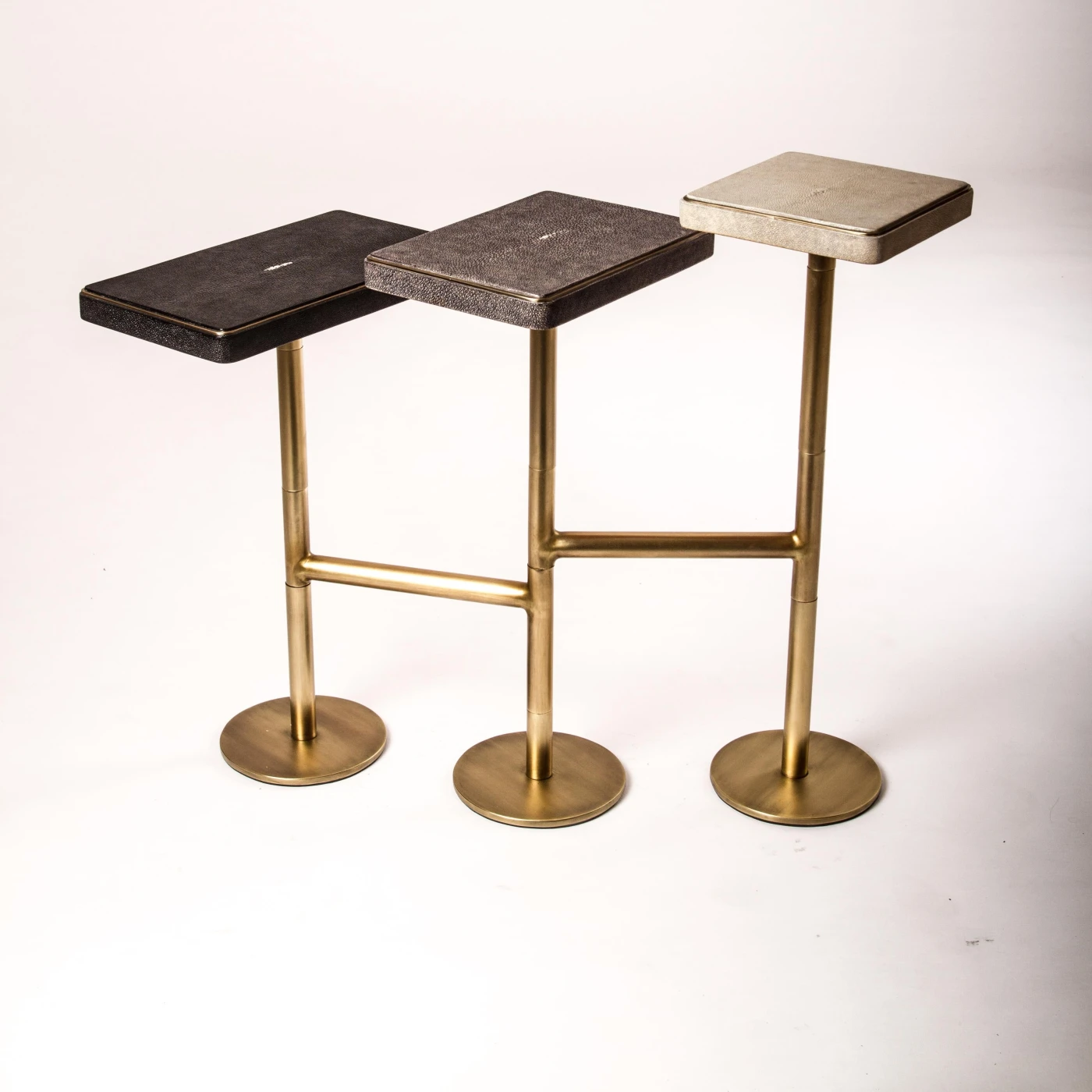 Rotating 3 Tier Side Table in Shagreen & Bronze Patina Brass