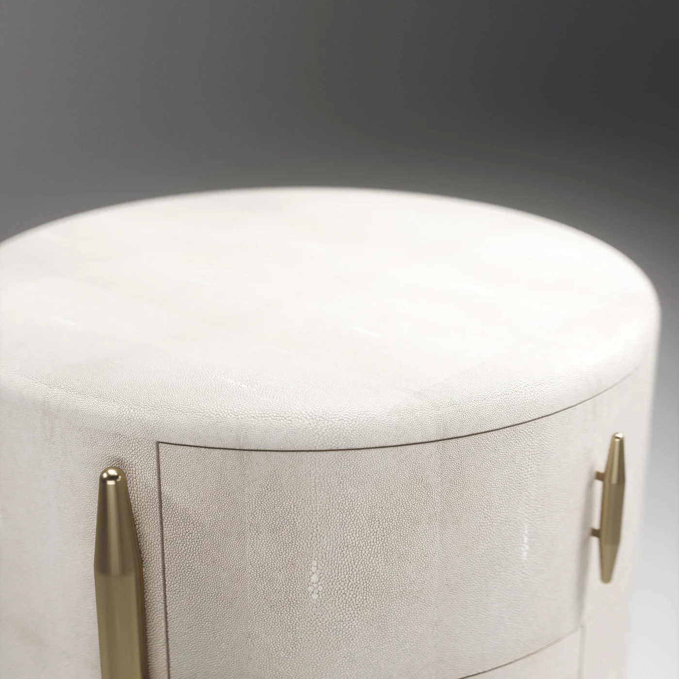 Round Shagreen Bedside Table with Brass Accents