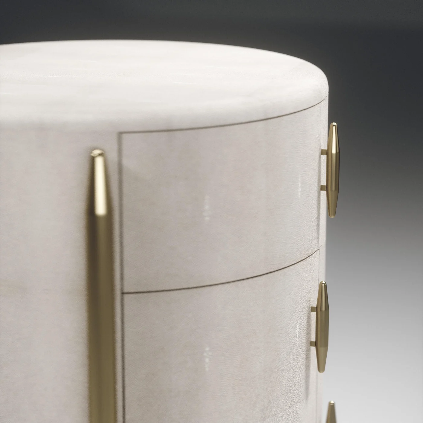Round Shagreen Bedside Table with Brass Accents