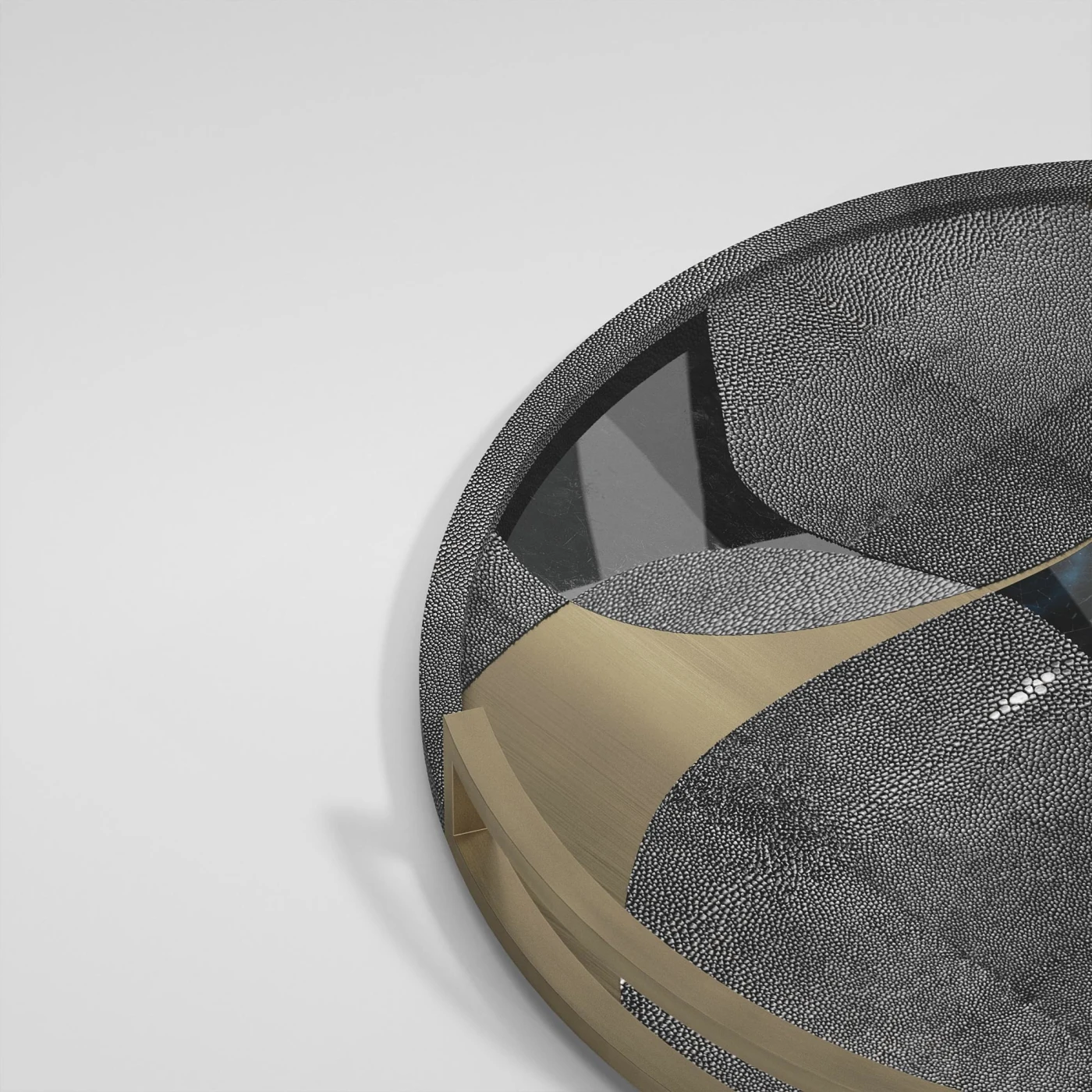 Round Shagreen Tray with Blue Pen Shell and Brass Inserts