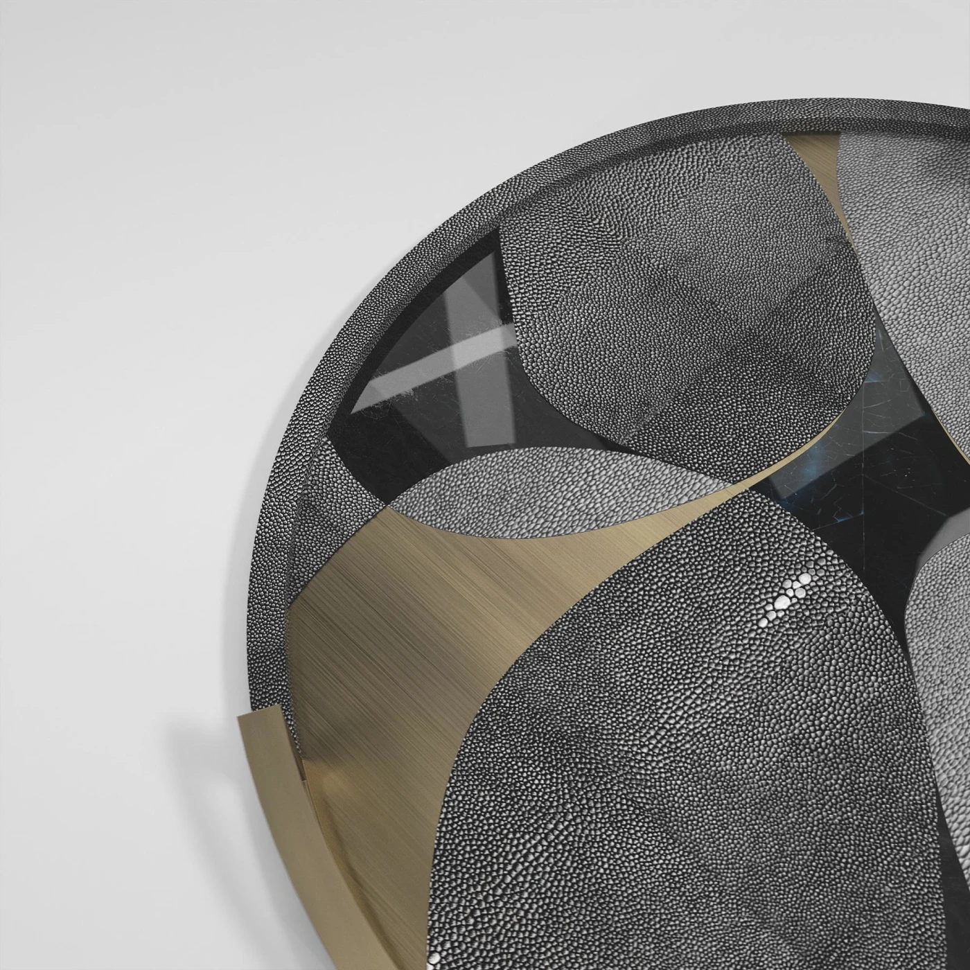 Round Shagreen Tray with Blue Pen Shell and Brass Inserts