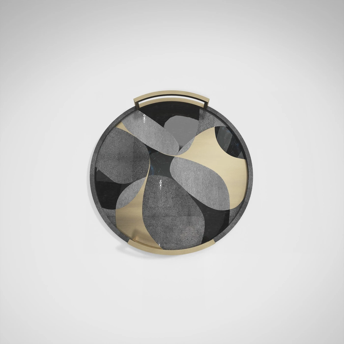 Round Shagreen Tray with Blue Pen Shell and Brass Inserts