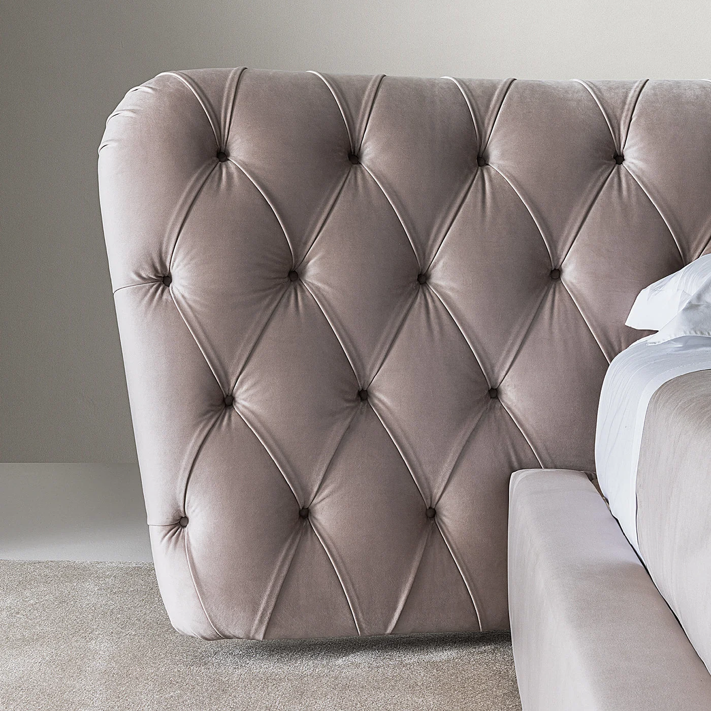 Royale Tufted Bed Taupe Velvet by Castello Lagravinese