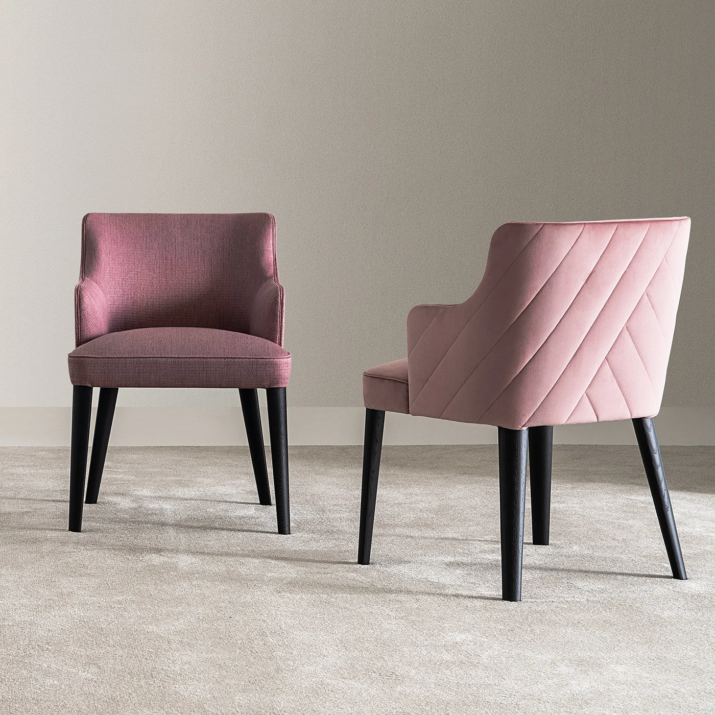 Royale Quilt Pink Velvet & Black Oak Chair by Castello Lagravinese