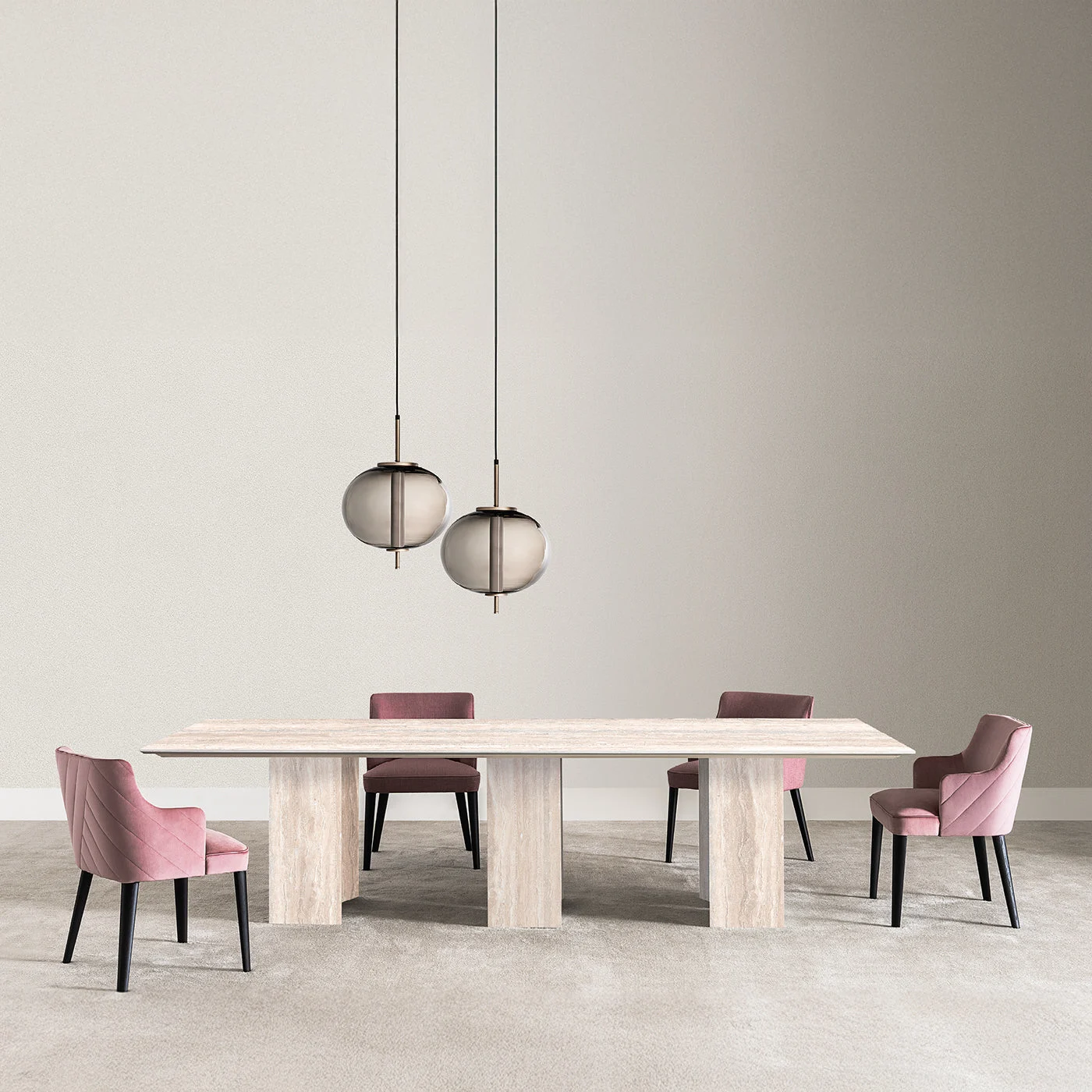 Royale Quilt Pink Velvet & Black Oak Chair by Castello Lagravinese