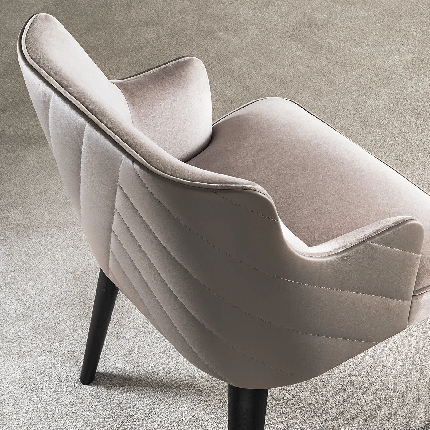 Royale Quilt Taupe Leather & Velvet Chair by Castello Lagravinese