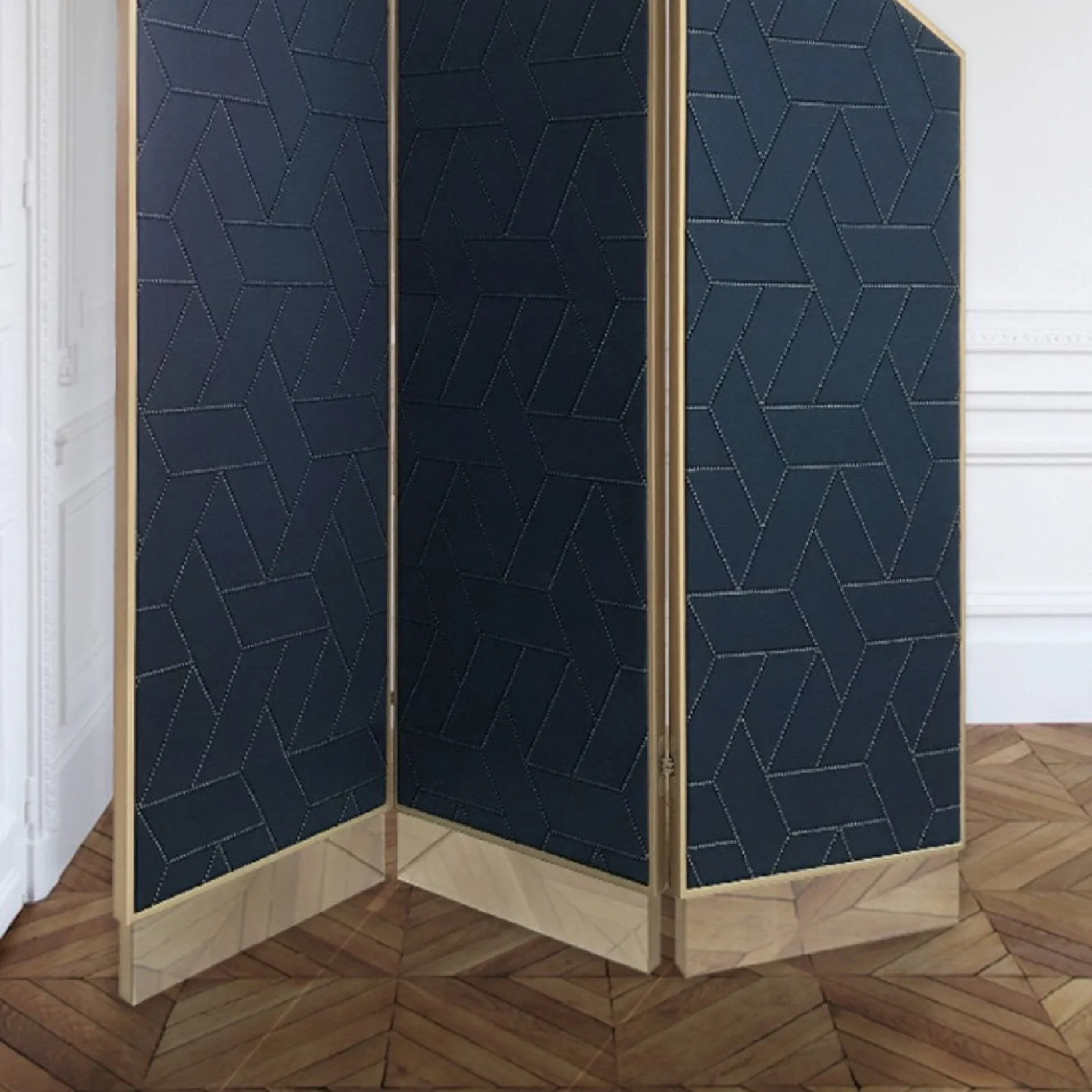 S1 Navy Geometric Room Divider