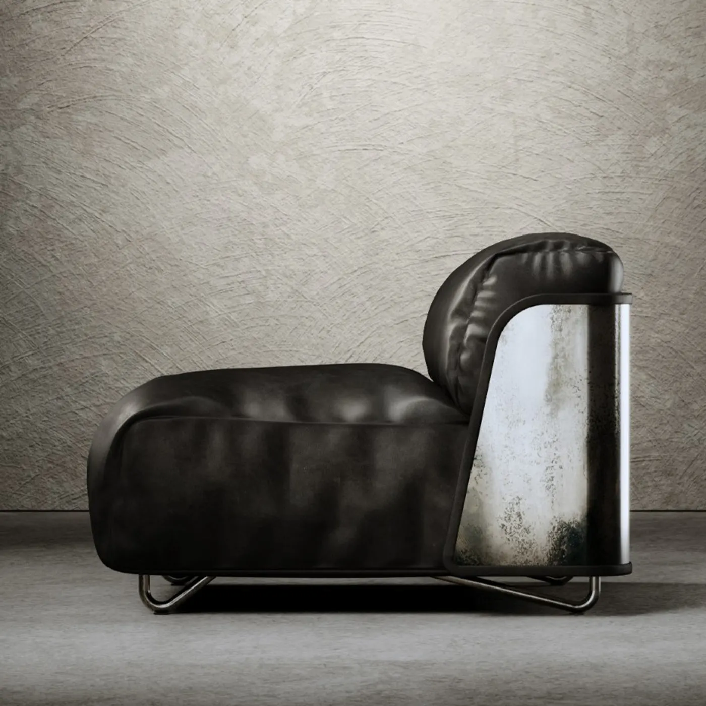 Souvenir Armless Chair Black Leather