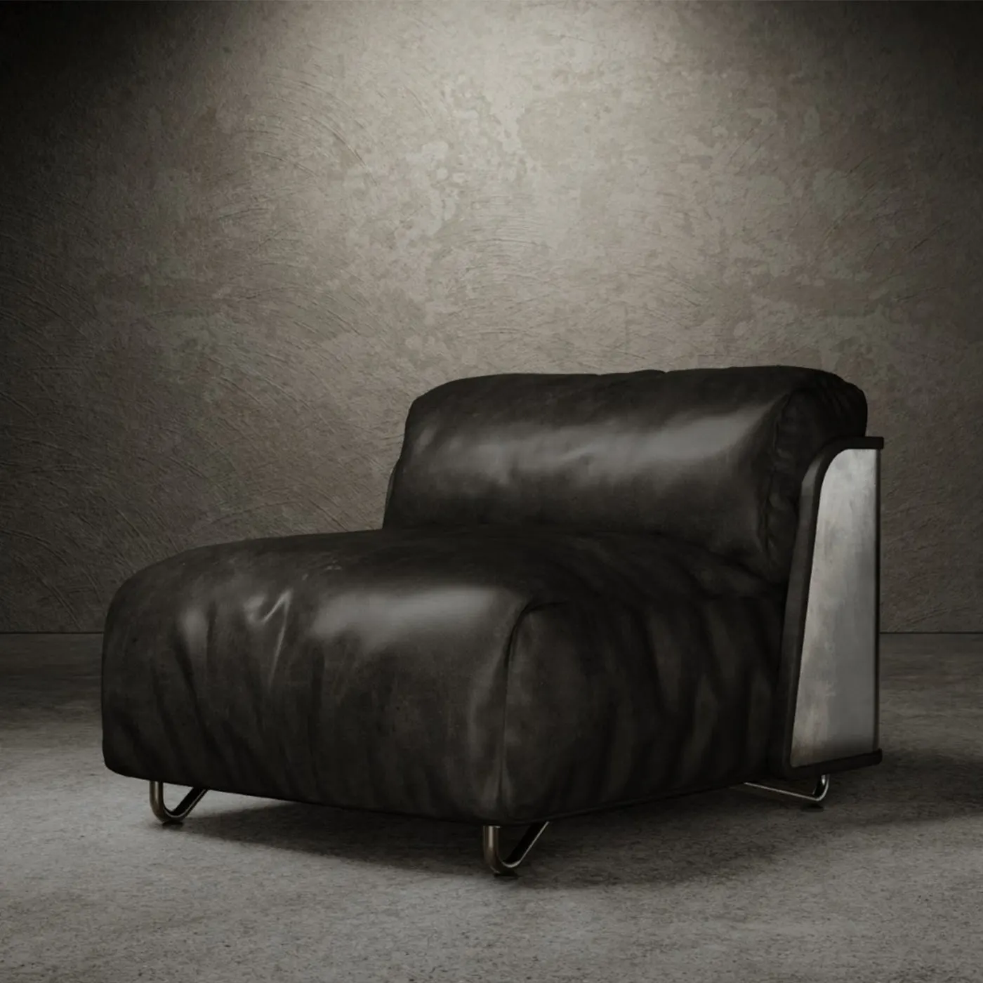 Souvenir Armless Chair Black Leather