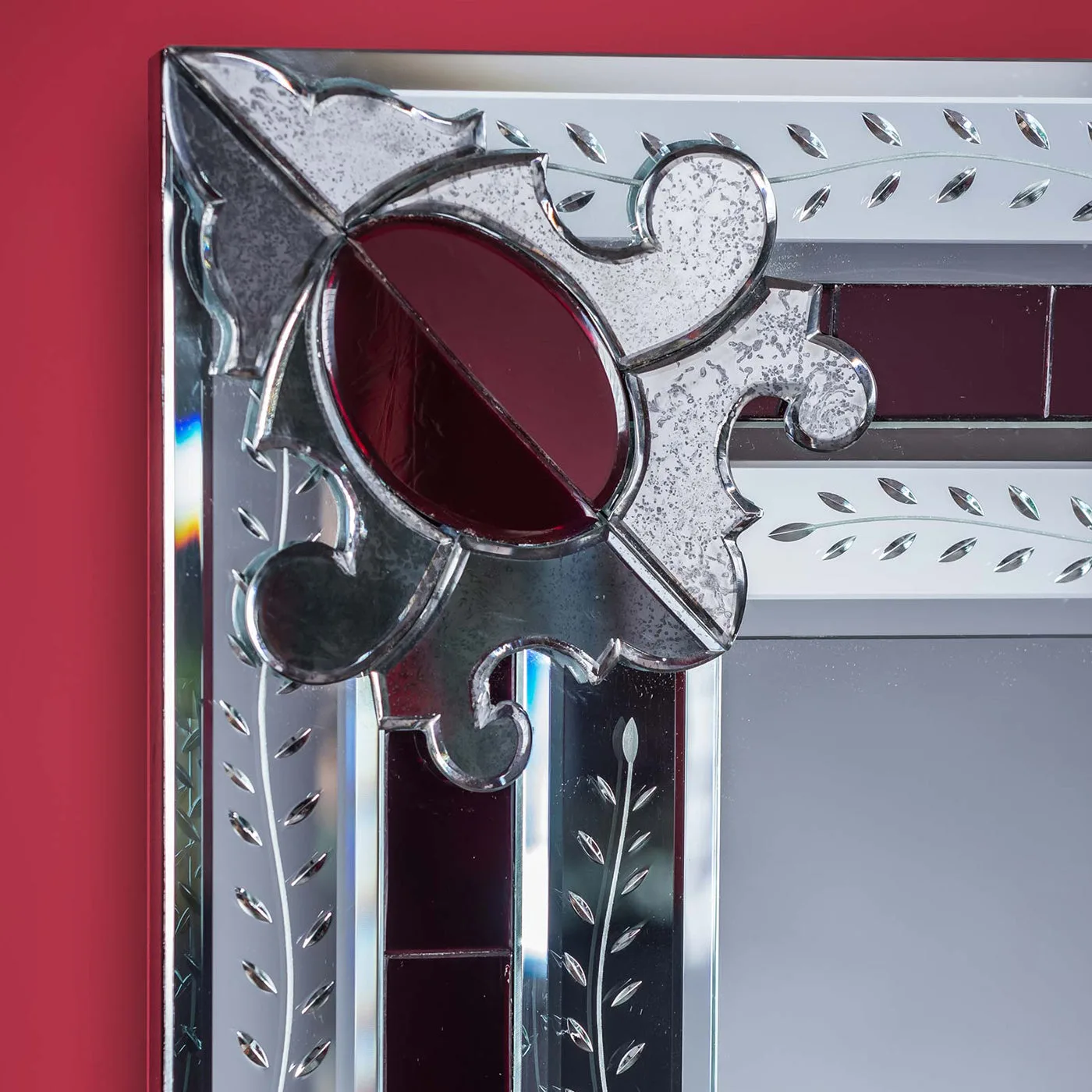 San Toma Red Contemporay Murano Glass Mirror