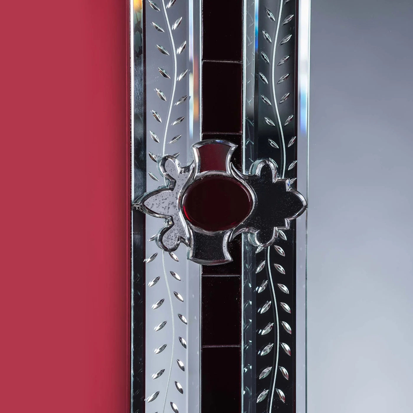 San Toma Red Contemporay Murano Glass Mirror