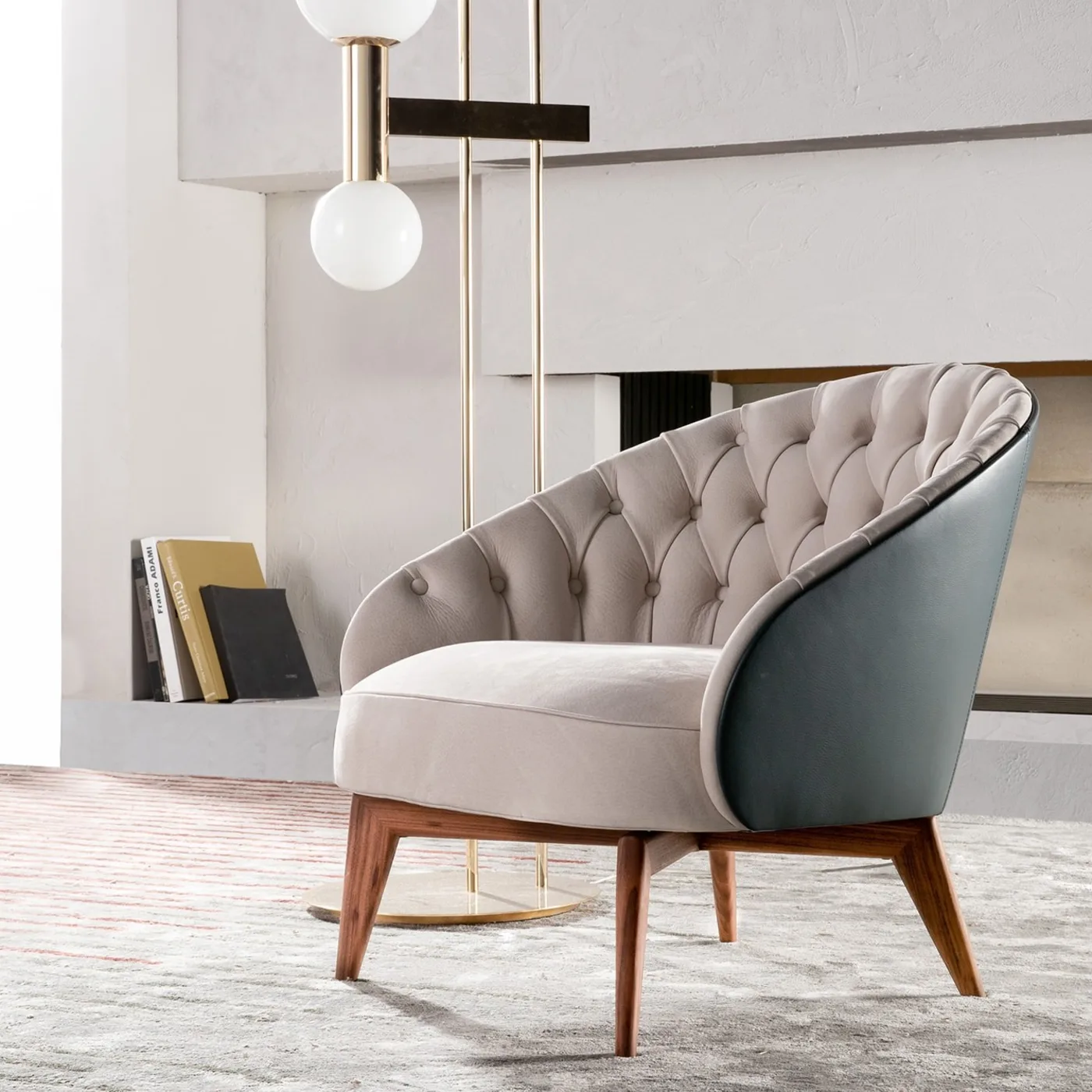 Sarah Tufted Armchair in Beige Leather
