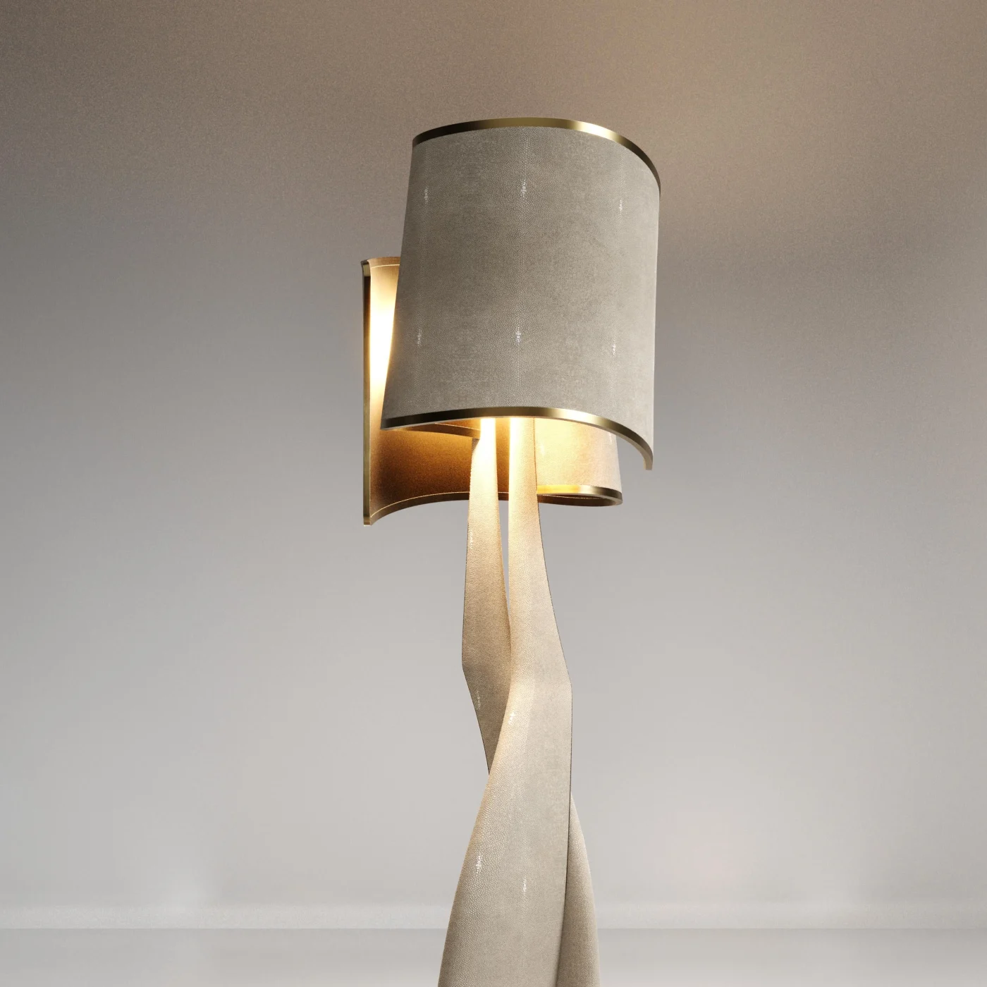 Sculptural Floor Lamp in Shagreen Inlay & Bronze Patina Brass