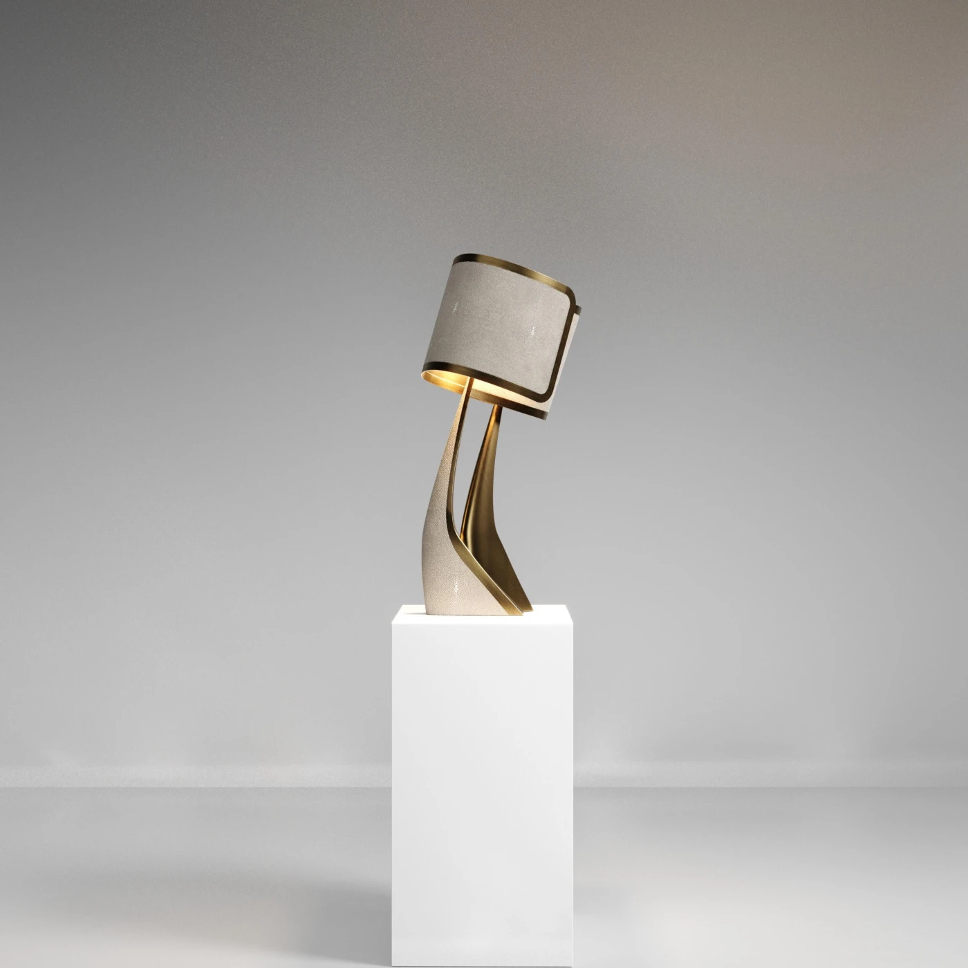 Sculptural Floor Lamp in Shagreen Inlay & Bronze Patina Brass