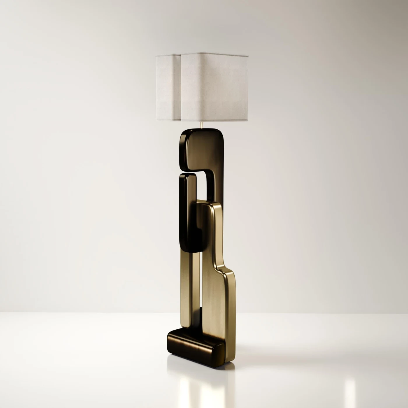 Sculptural Floor Lamp with Bronze Patina Brass Details