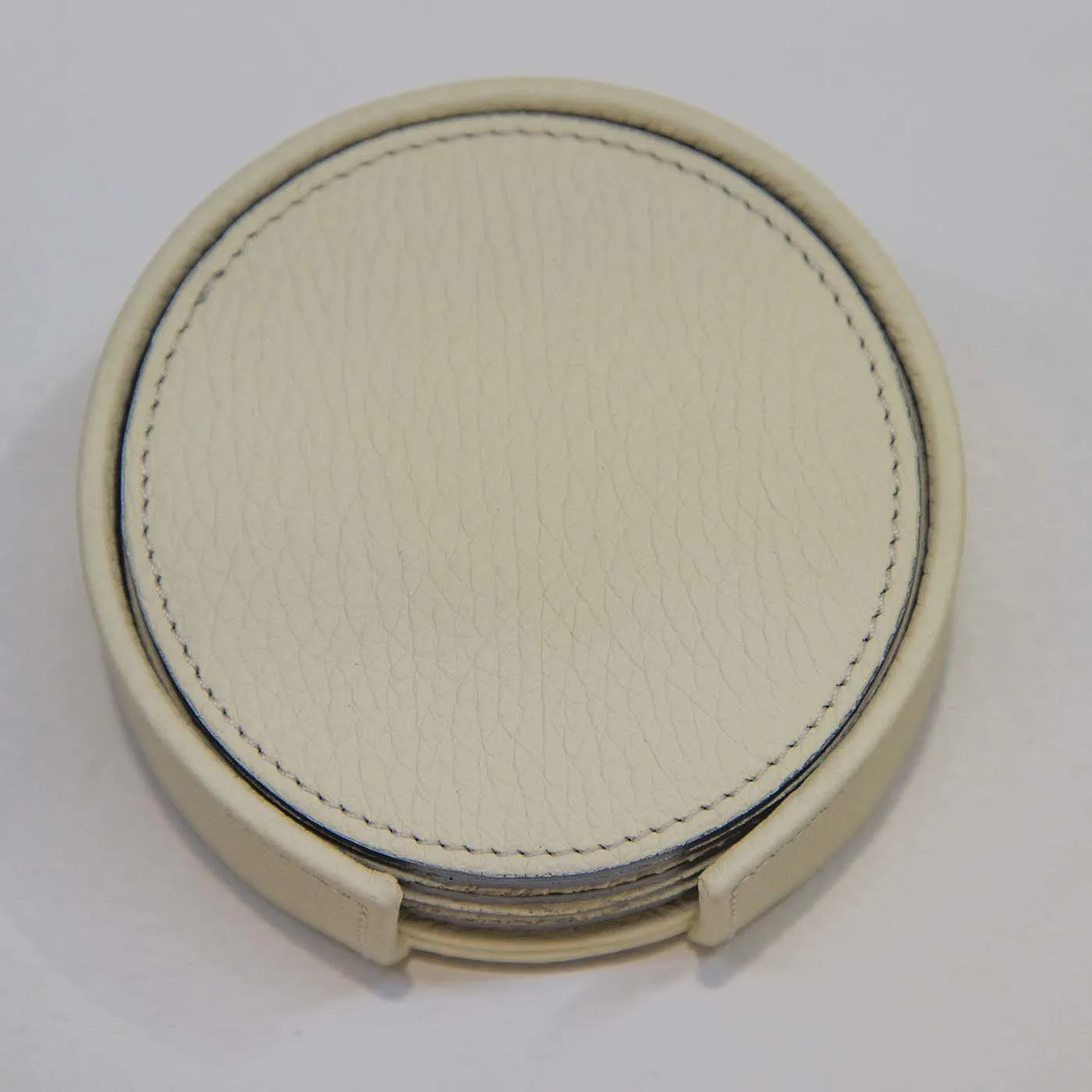 Set Of 6 Leather Coasters In Ivory