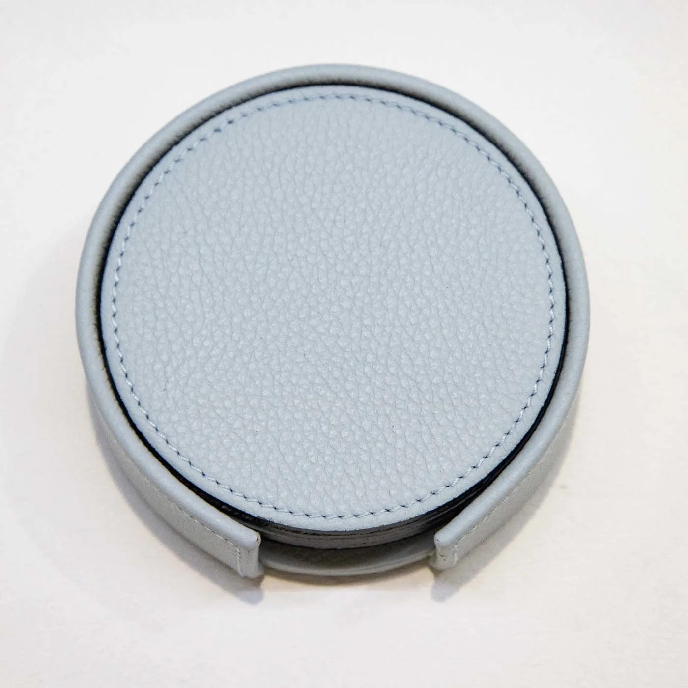 Set Of 6 Leather Coasters In Light Blue