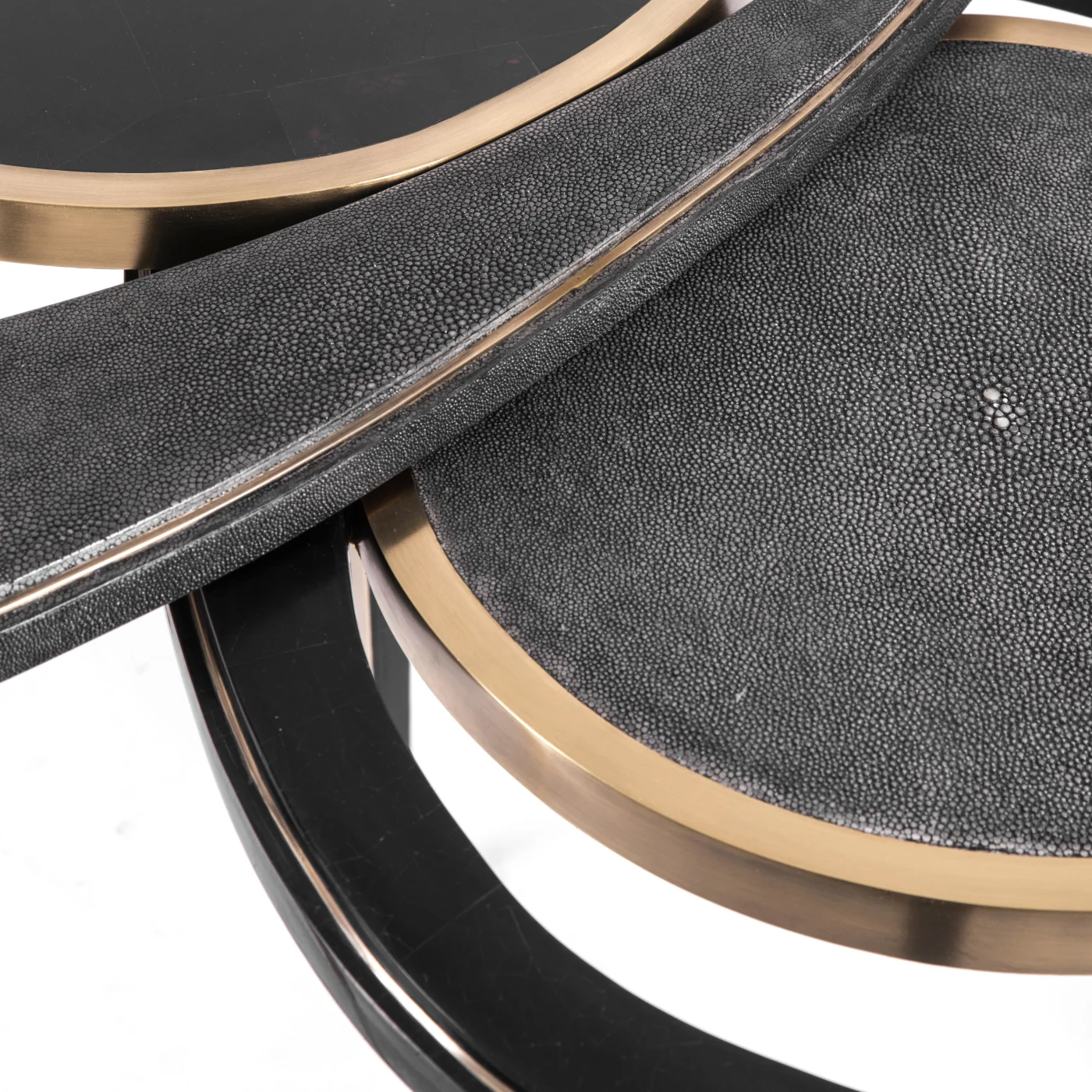 Set of 2 Peacock Nesting Tables in Shagreen Tiger Eye & Brass