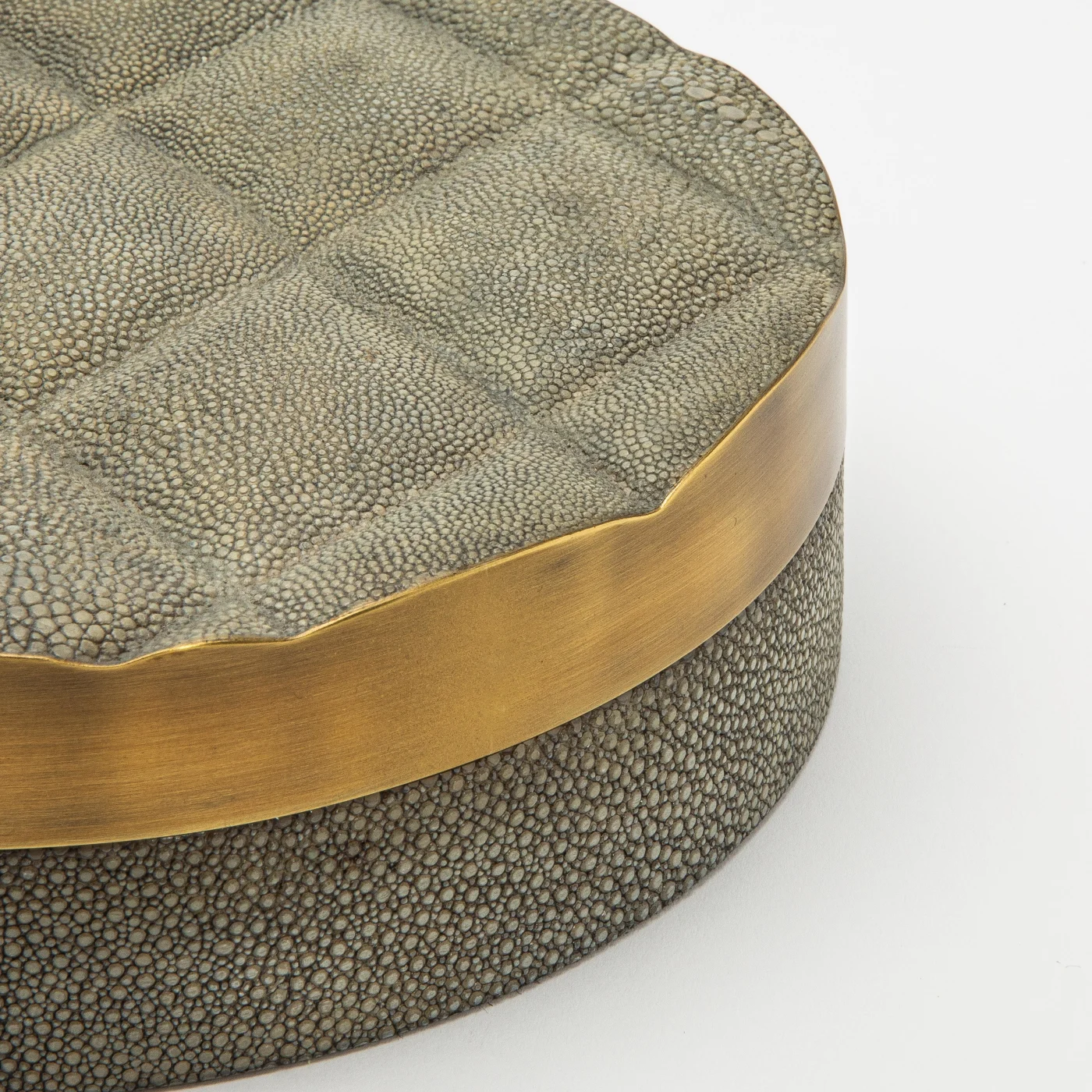 Set of 2 Grey Shagreen Quilted Boxes with Bronze Patina Brass