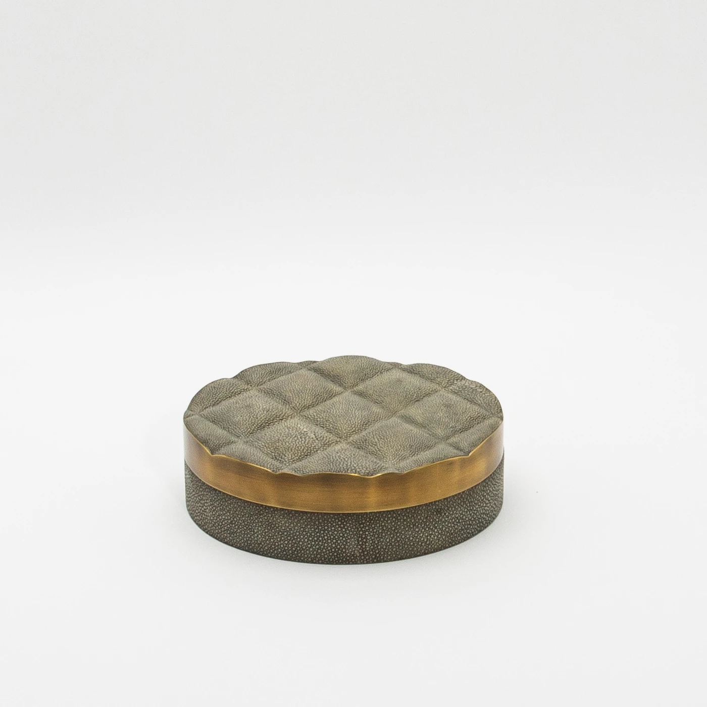 Set of 2 Grey Shagreen Quilted Boxes with Bronze Patina Brass
