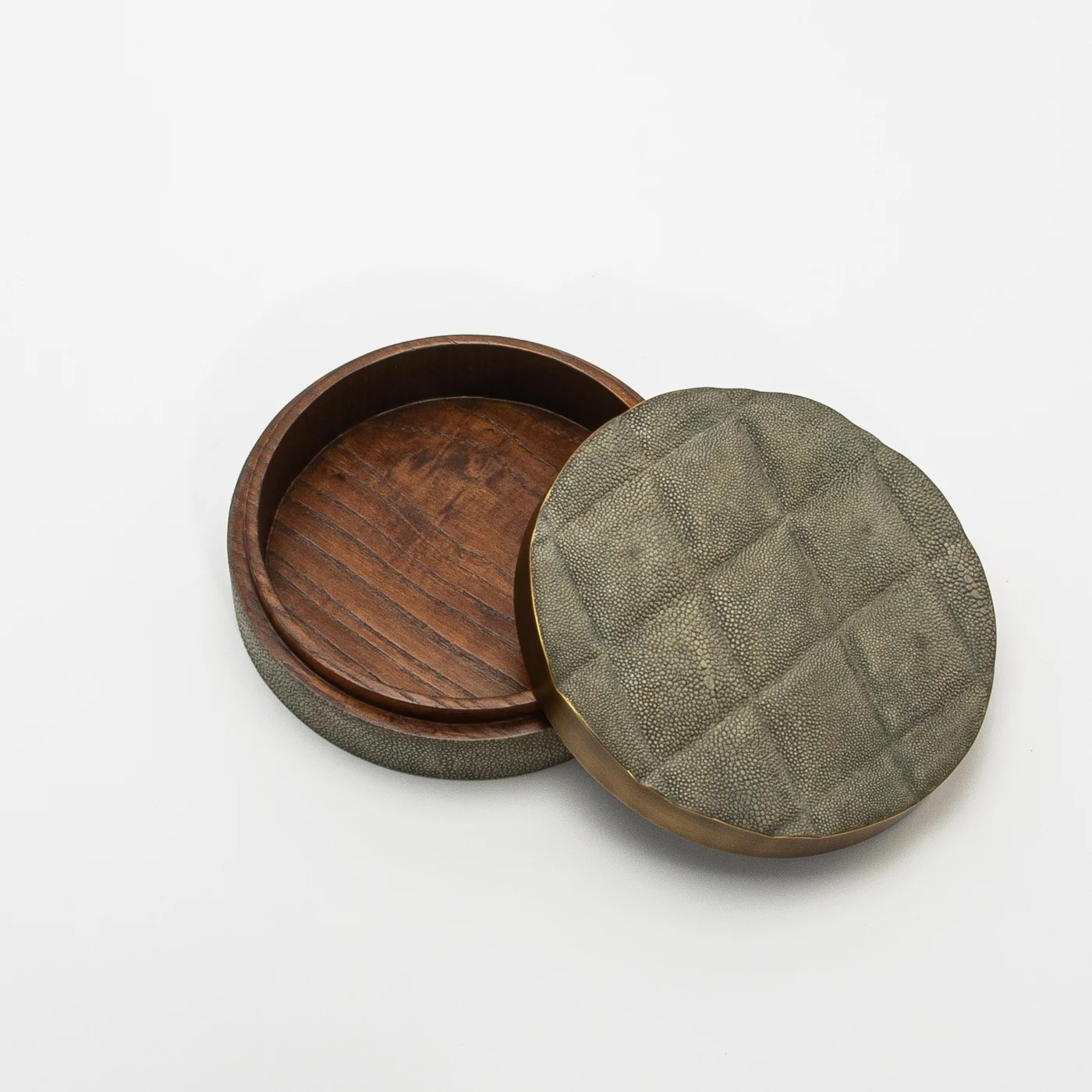 Set of 2 Grey Shagreen Quilted Boxes with Bronze Patina Brass