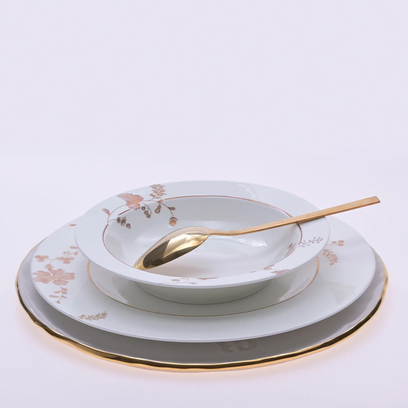 Set of 2 White Ceramic Platewith Gold Rim
