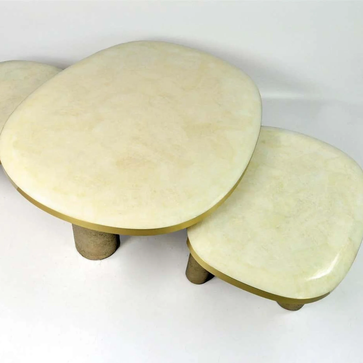 Set of 3 Coffee Tables In Rock Crystal & Brass