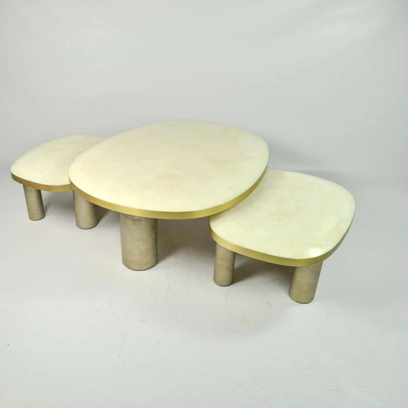 Set of 3 Coffee Tables In Rock Crystal & Brass