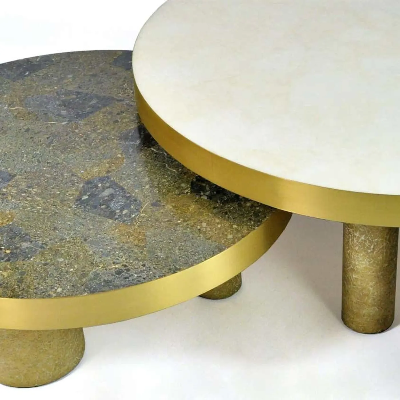 Set of 3 Round Coffee Tables In Rock Crystal Shagreen & Stone