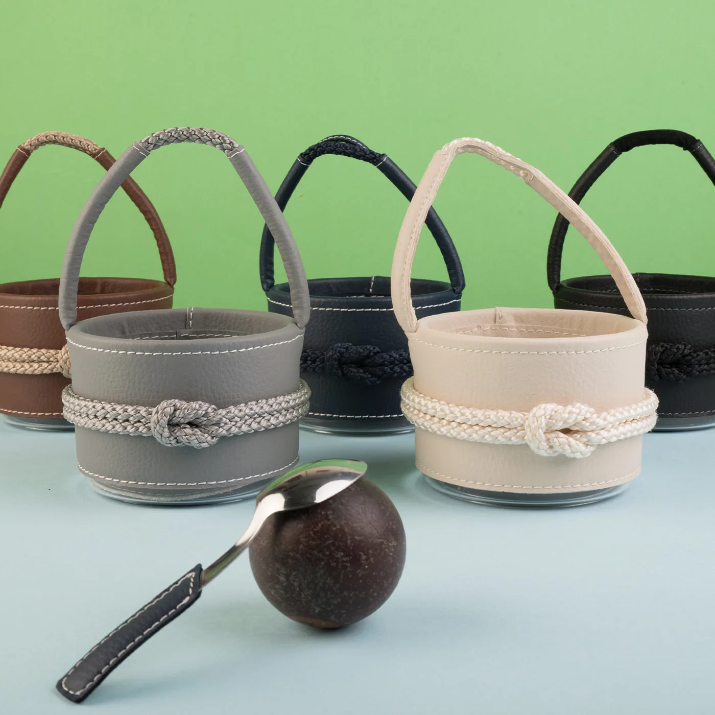 Set of 6 Teaspoons With Blue Eco-Leather Handle