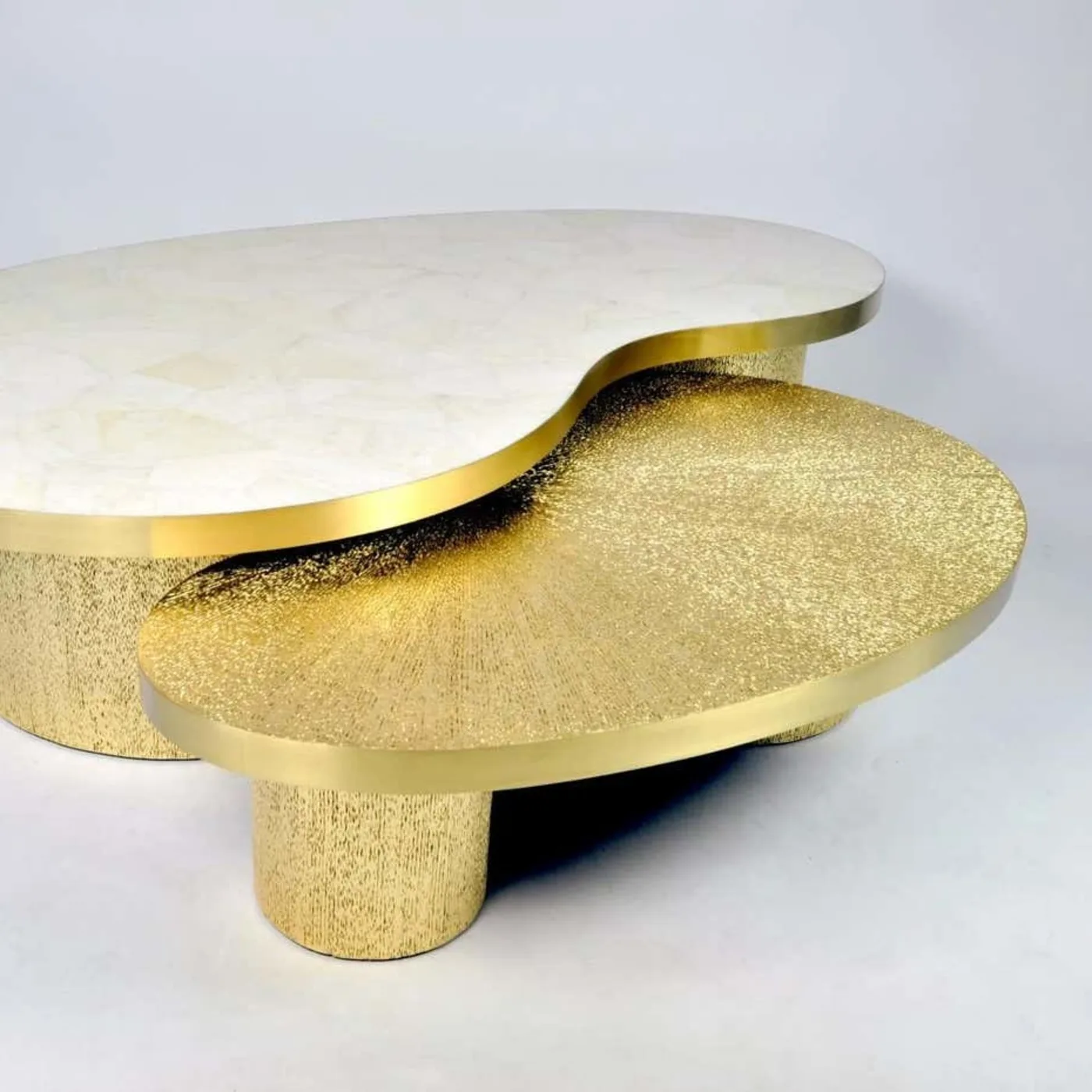 Set of Coffee Tables In Rock Crystal & Gold Fiber Marquetry