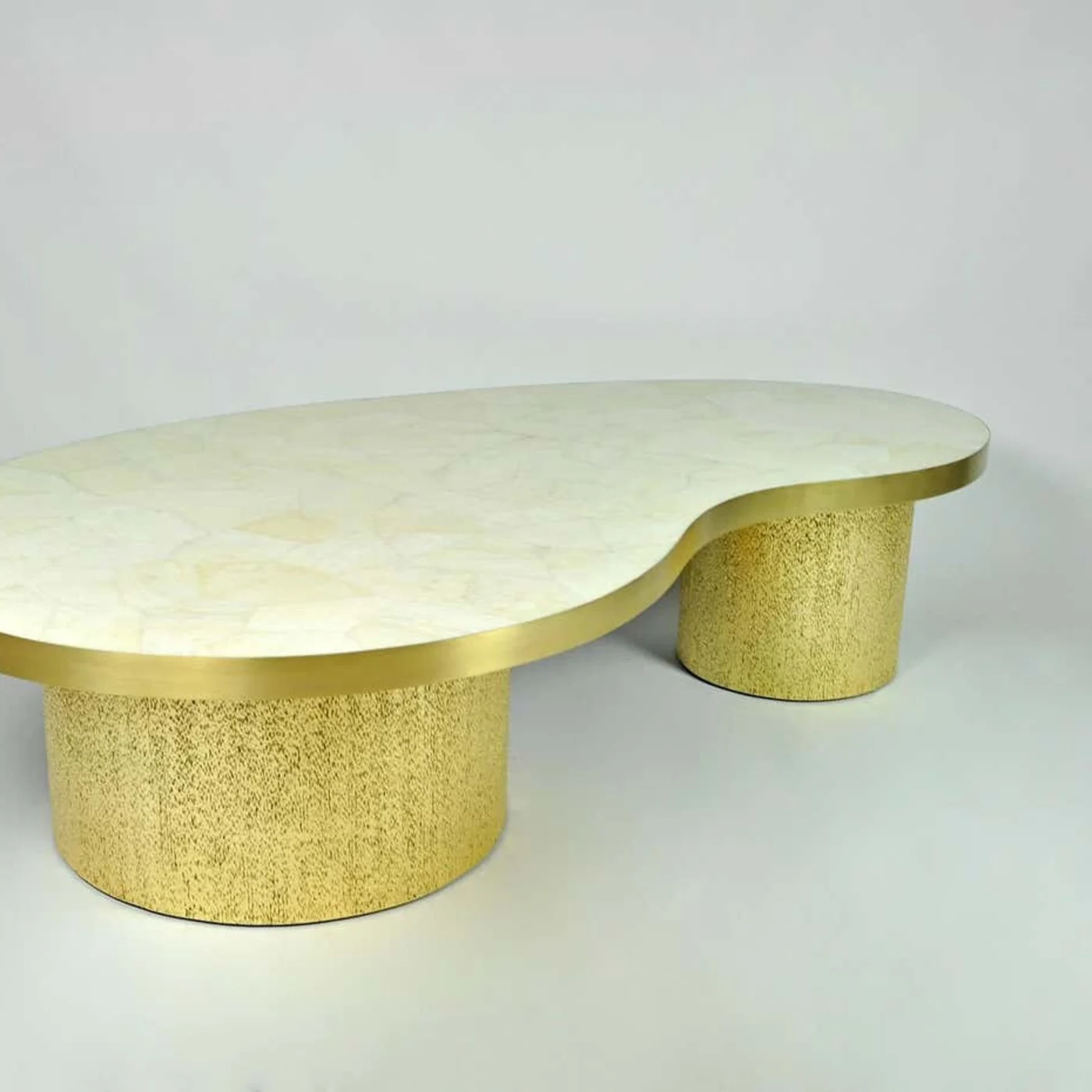 Set of Coffee Tables In Rock Crystal & Gold Fiber Marquetry