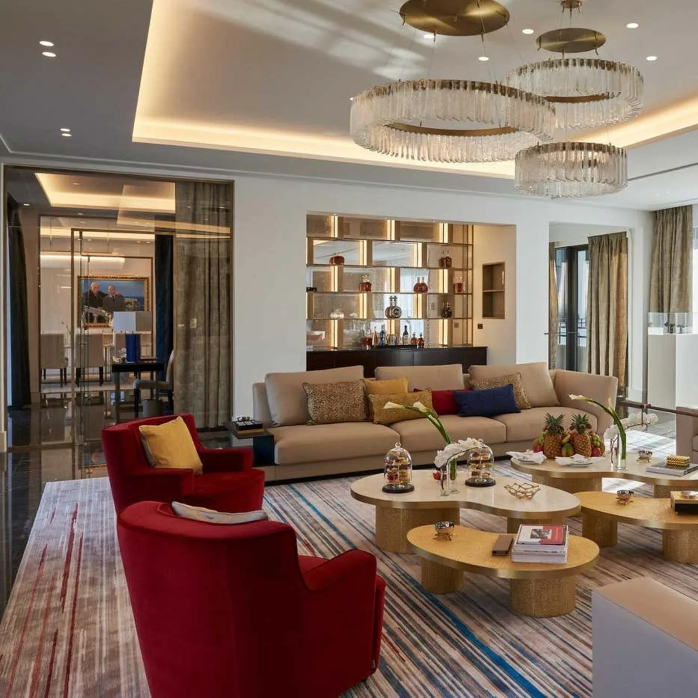 Set of Coffee Tables In Rock Crystal & Gold Fiber Marquetry