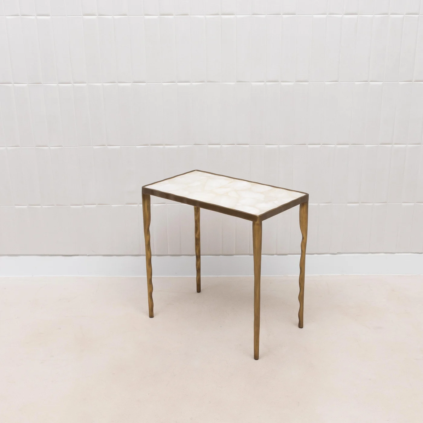 Set of Nesting Tables in White Quartz with Bronze Patina Brass