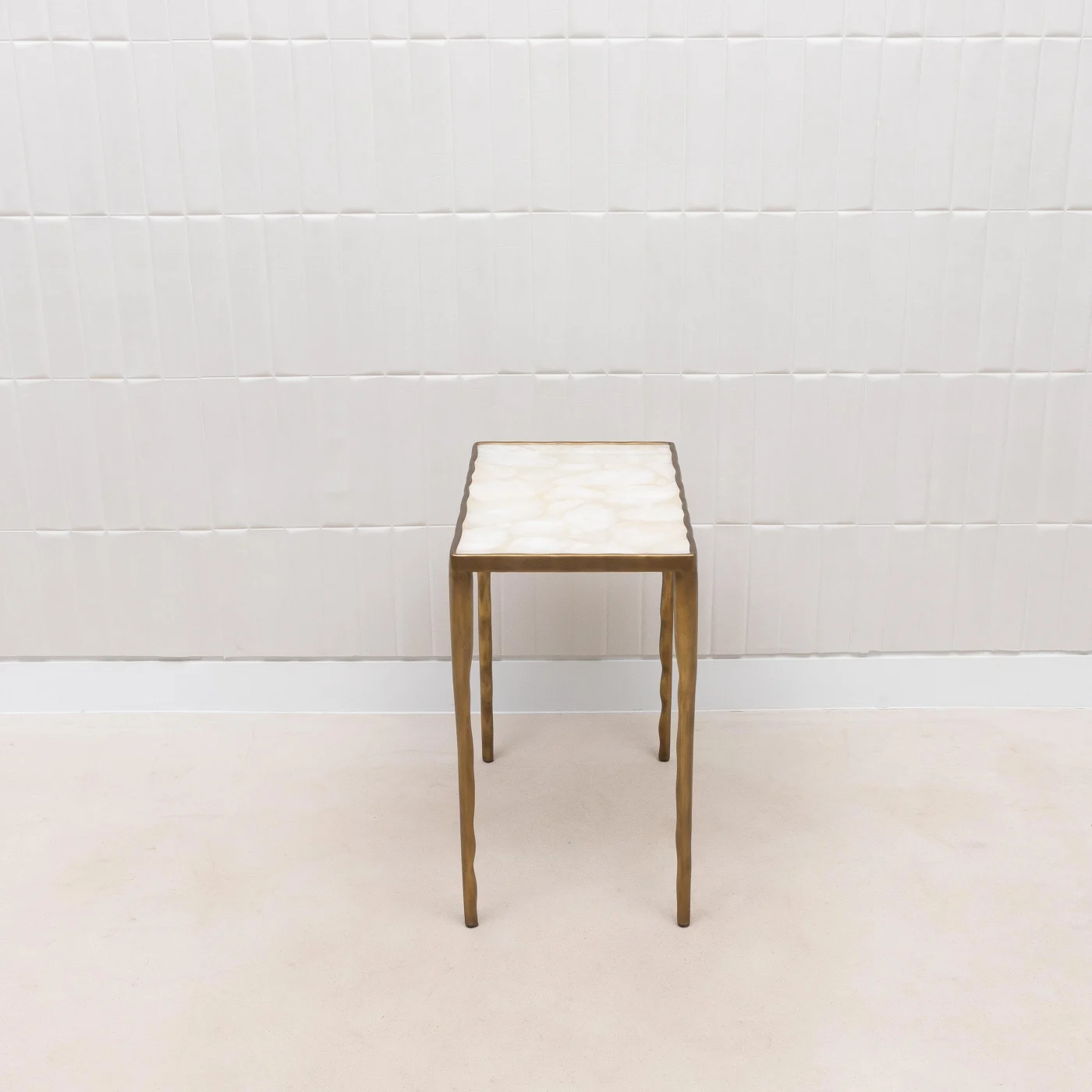 Set of Nesting Tables in White Quartz with Bronze Patina Brass
