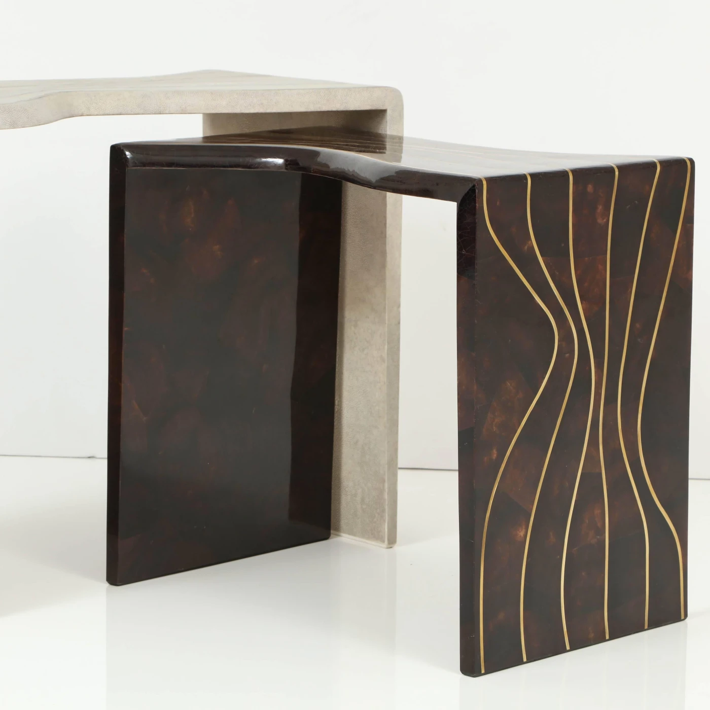 Shagreen & Sea Shell Nesting Tables with Brass Details