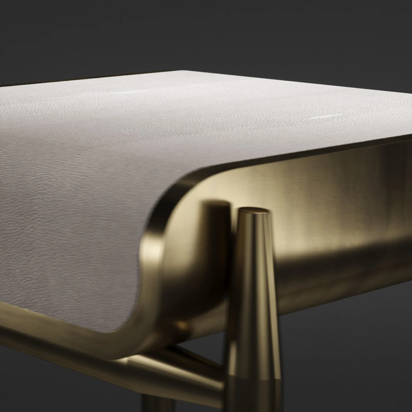 Shagreen Bar Stool with Bronze Patina Brass